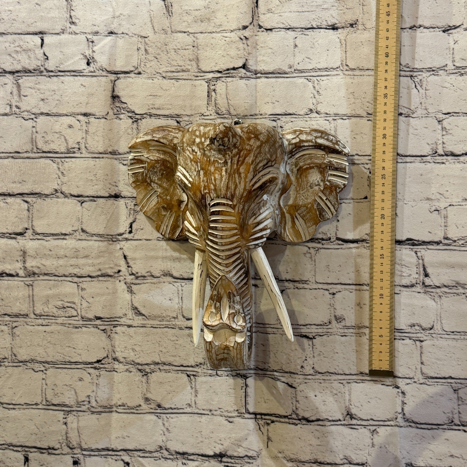 30cm x 30cm Plain Brown Painted Wood Elephant Head Wall Mounted Art Shabby4