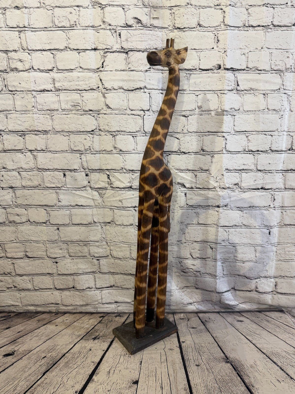 80cm Burnt Wooden Giraffe Standing Single Carved Solid Wood Giraffe Handmade0