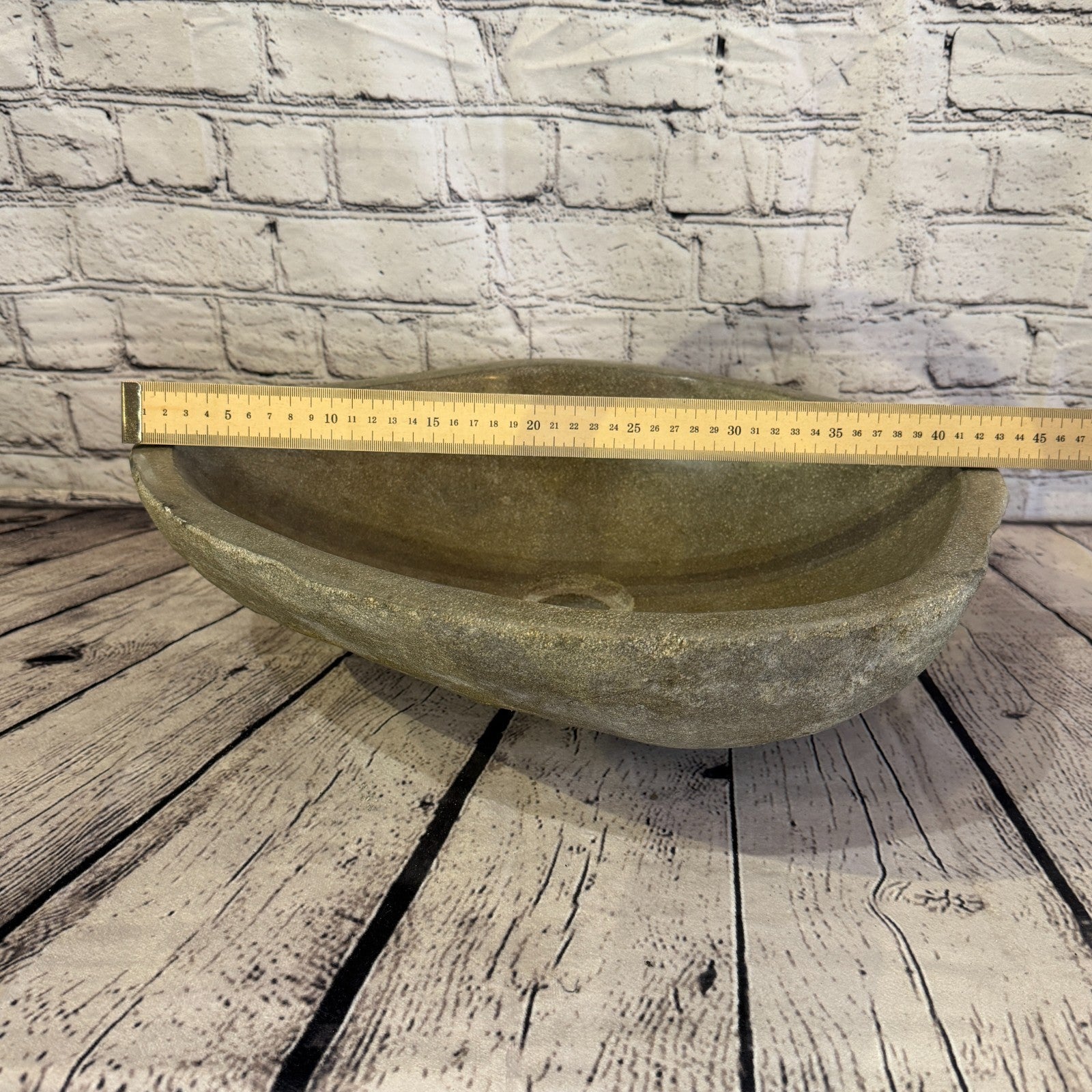 43cm x 36cm Wash Basin Bathroom Counter Top Washing River Stone Bowl Sink No 394