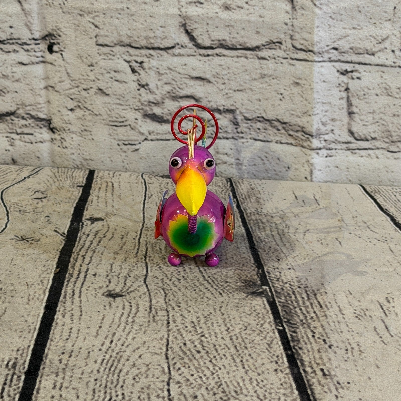 10cm x 10cm Small Colourful Bird Purple Metal Tin Standing Ornament Statue1