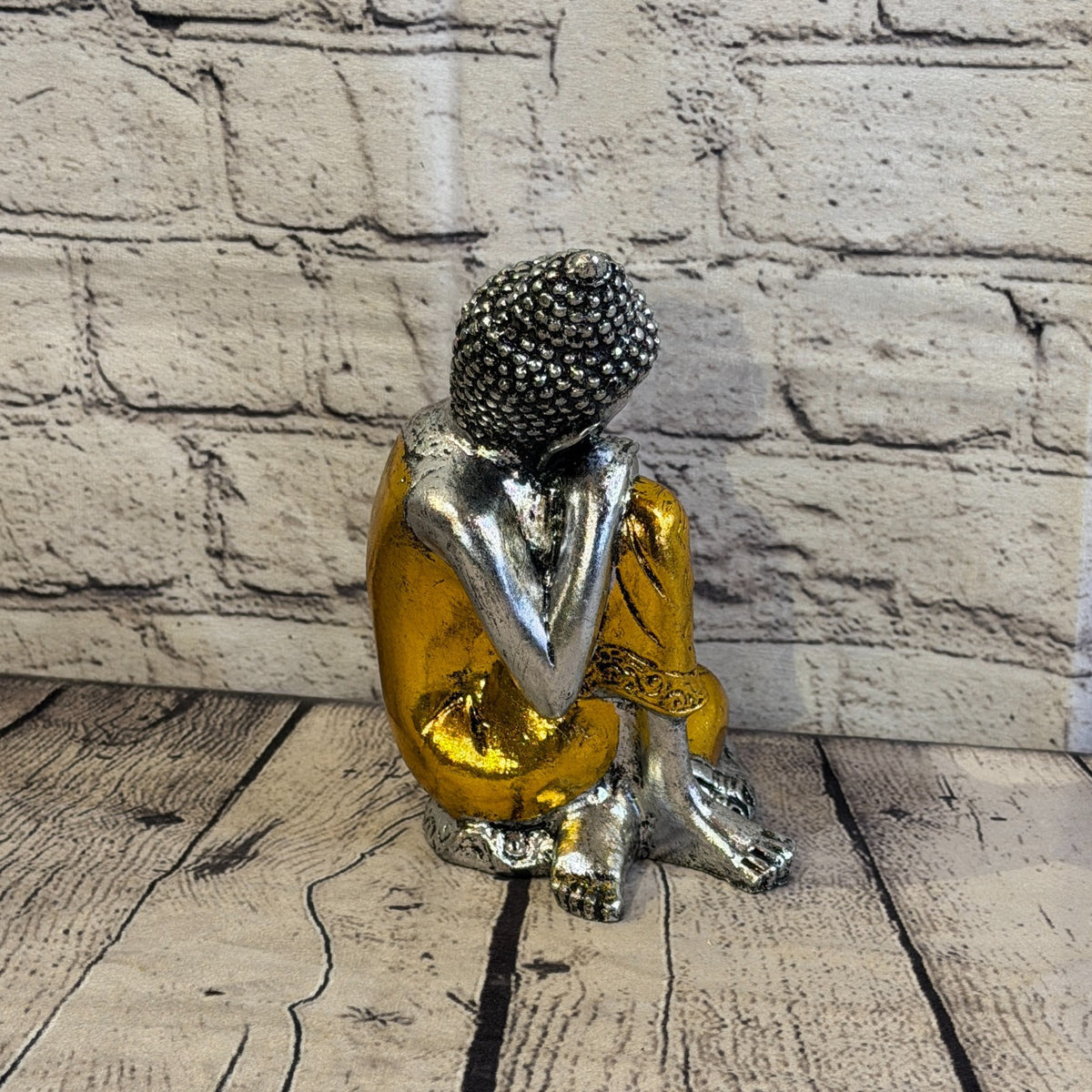 Gold & Silver 20cm x 10cm Thai Kneeling Buddha Sitting  Statue Resin Hindu3