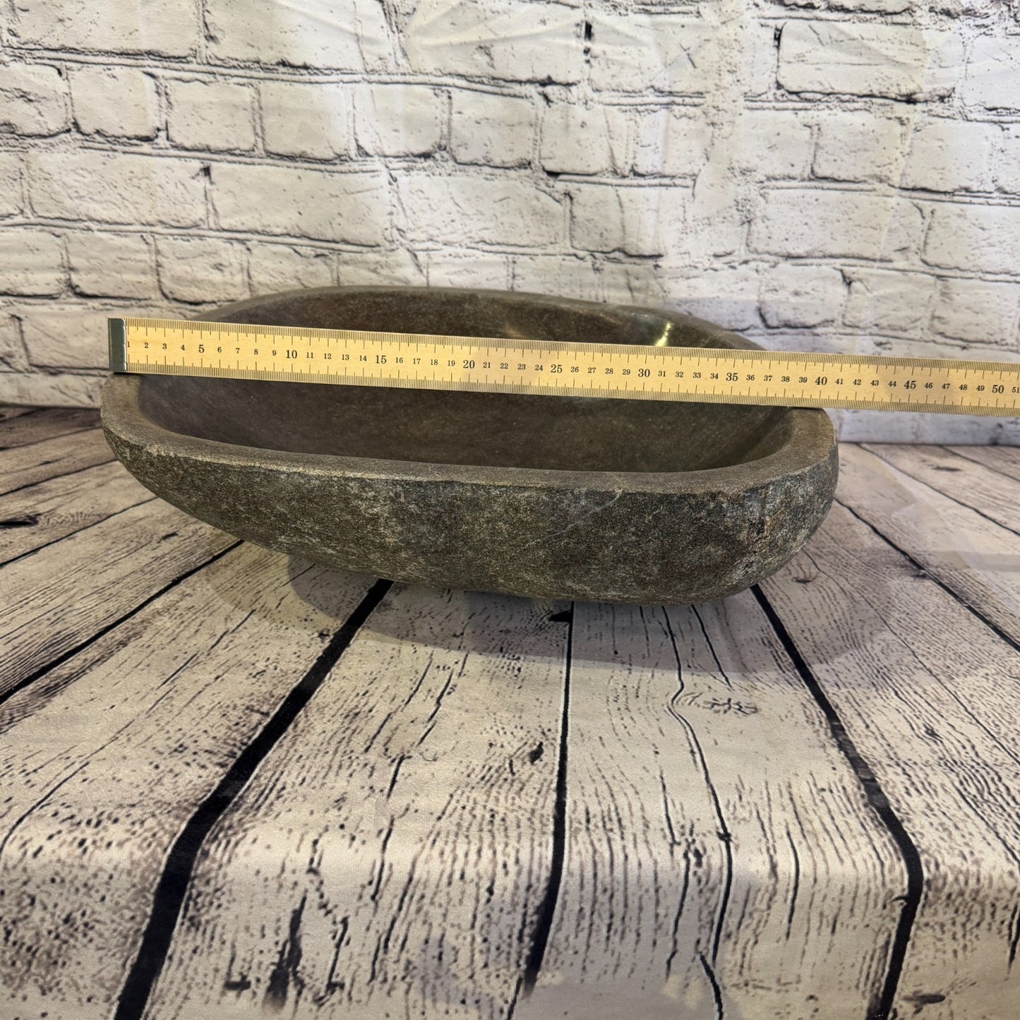 40cm x 34cm Wash Basin Bathroom Counter Top Washing River Stone Bowl Sink No 324