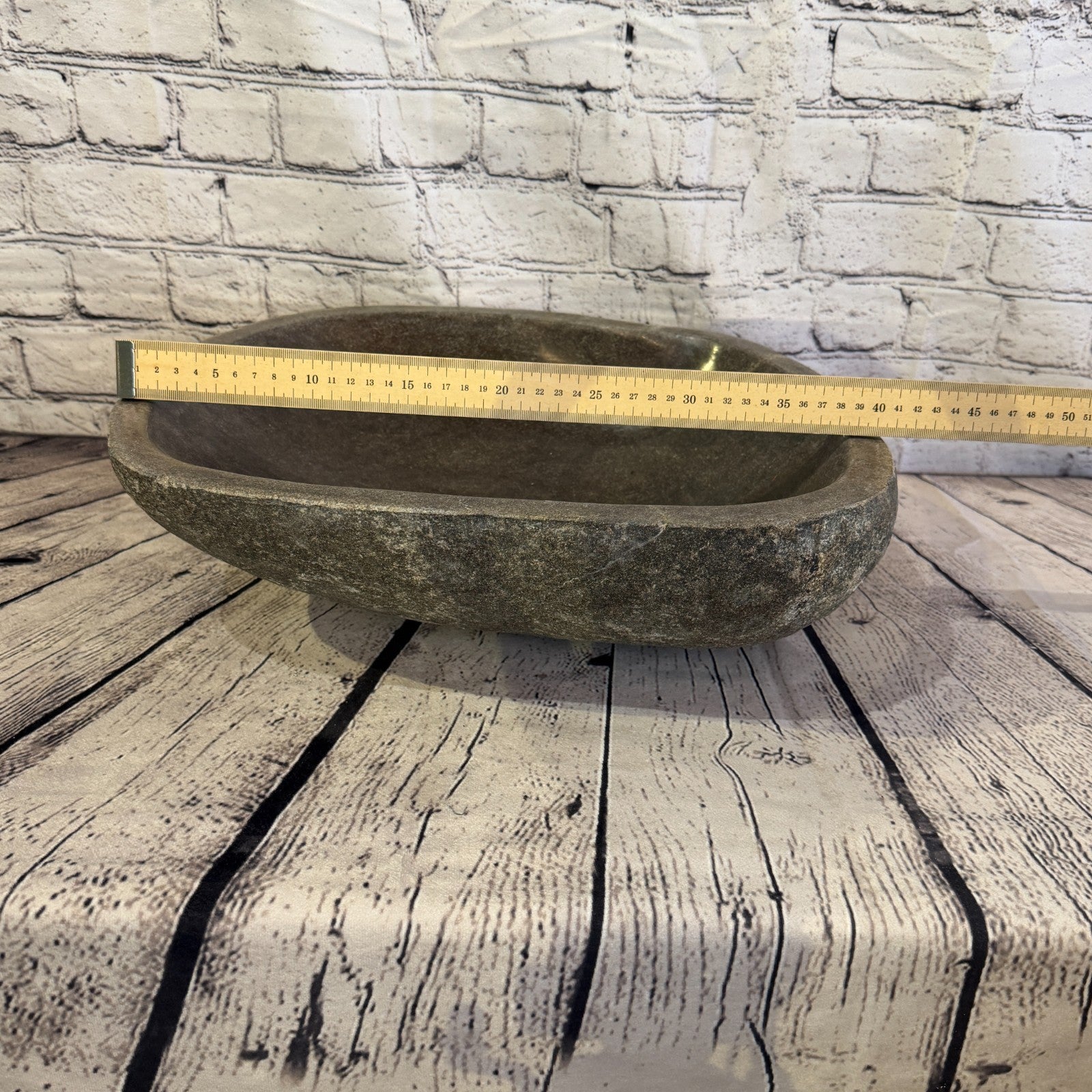 40cm x 34cm Wash Basin Bathroom Counter Top Washing River Stone Bowl Sink No 324