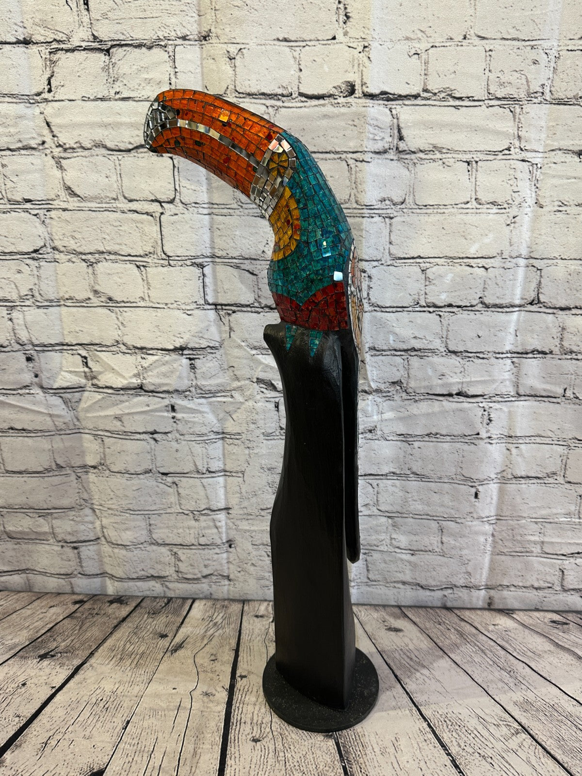 65cm Mosaic Toucan Bird Ornament Statue Fair Trade Handmade Carved Wood Design 35