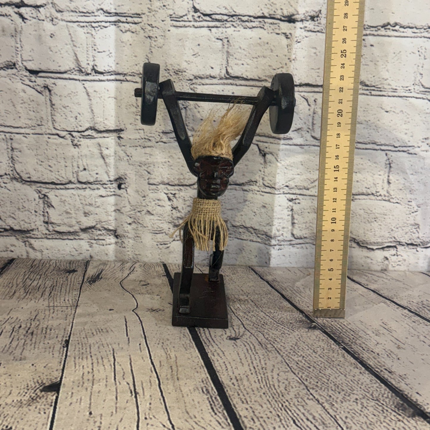20cm Weight Lifting African Tribal Warrior Man Figure Statue Wood Hand Carved5