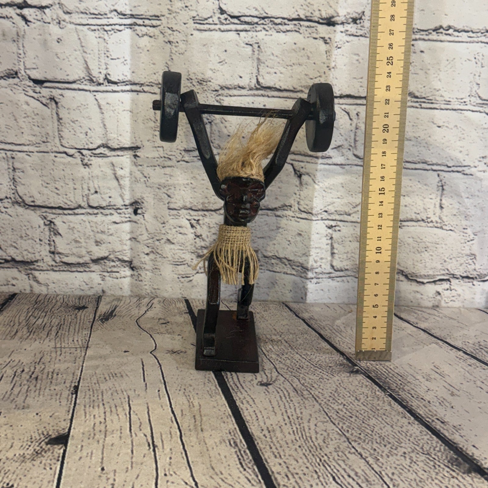 20cm Weight Lifting African Tribal Warrior Man Figure Statue Wood Hand Carved5