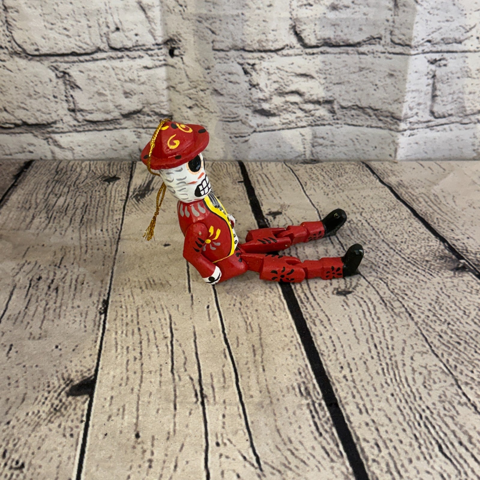 10cm Red Day Of The Dead Man Sitting Animal, Wooden Shelf Ornament Fairtrade3