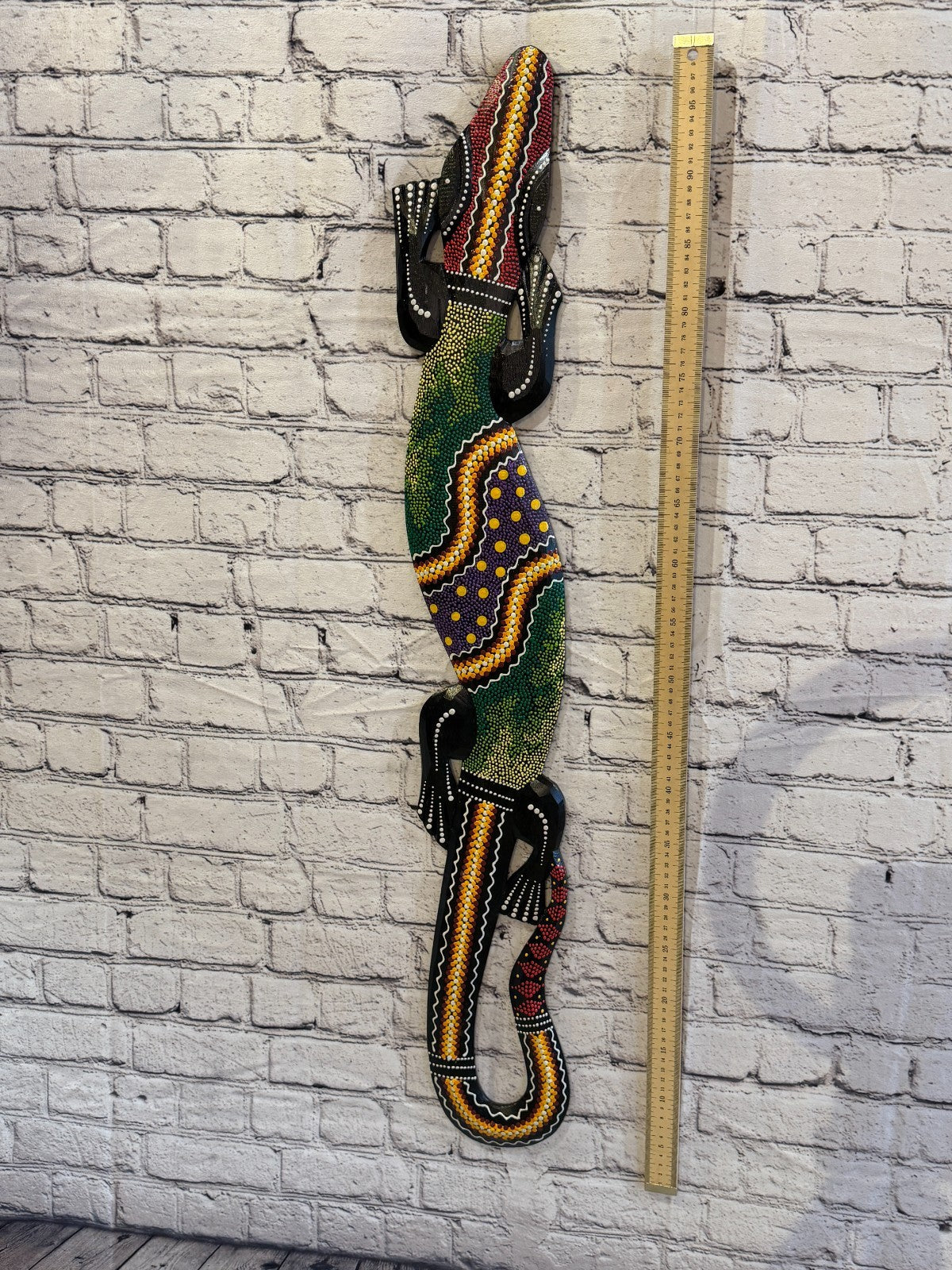 100cm Gecko Carved Wooden Dot Painted Ethnic Tribal Tiki Wall Art No 3 New4