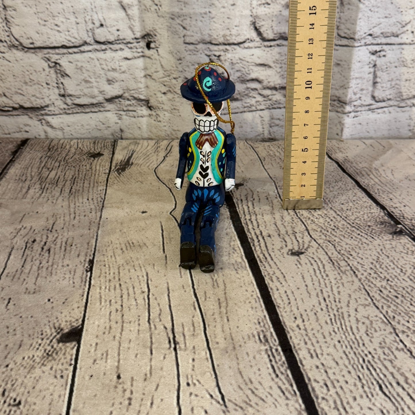 10cm Navy Day Of The Dead Man Sitting Animal, Wooden Shelf Ornament Fairtrade5