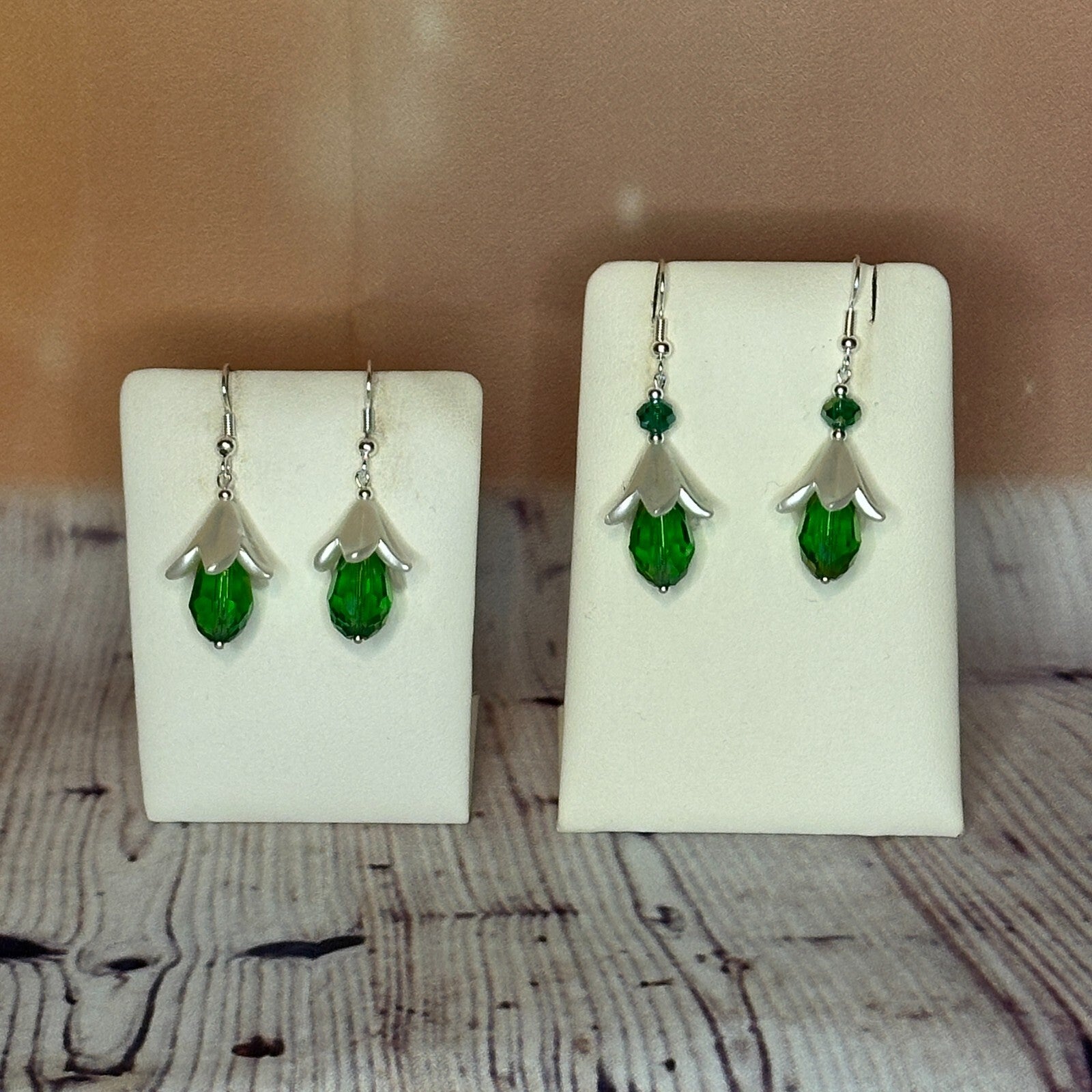Green Drop Crystal Lily Flower Dangle Drop Earrings Handmade UK Jewellery3