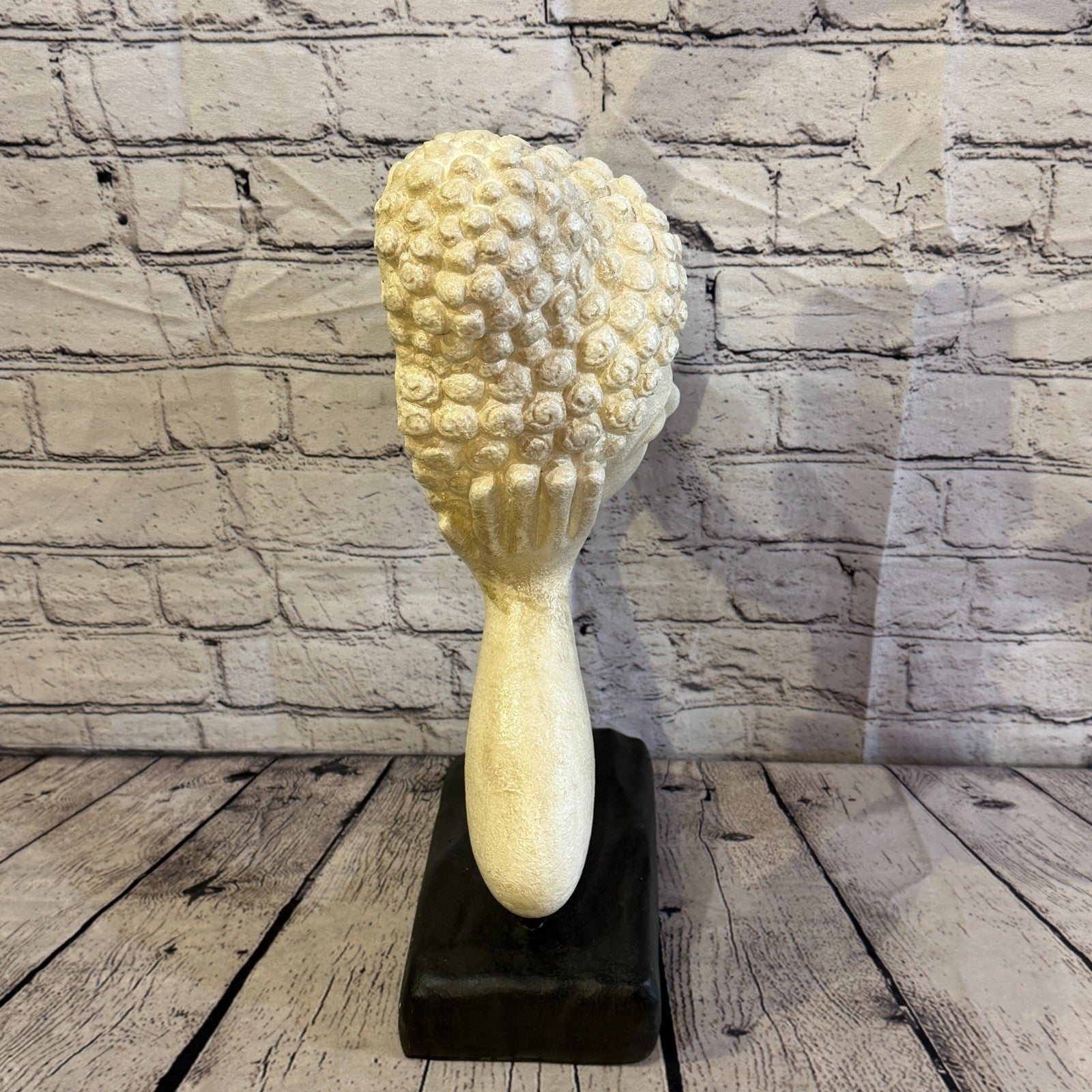 White 45cm x 25cm Thai Buddha Head In Hand On Base Statue Resin Hindu3
