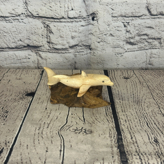 10cm Single Dolphin Mushroom Parasite Ornament Natural Carving Fairtrade Wooden0