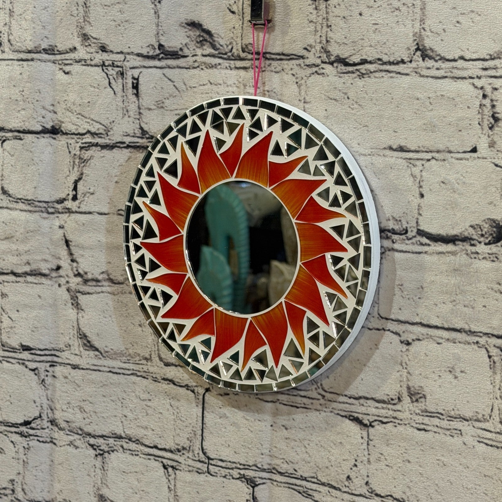 Red Sun Flame Mosaic Tile Wall Mirror 20cm x 20cm 8 Inches Handmade1