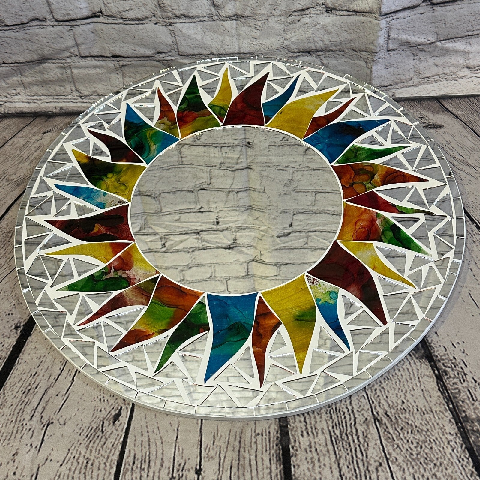 Rainbow White Sun Mosaic Tile Wall Mirror 50cm x 50cm 20 Inches Handmade New2