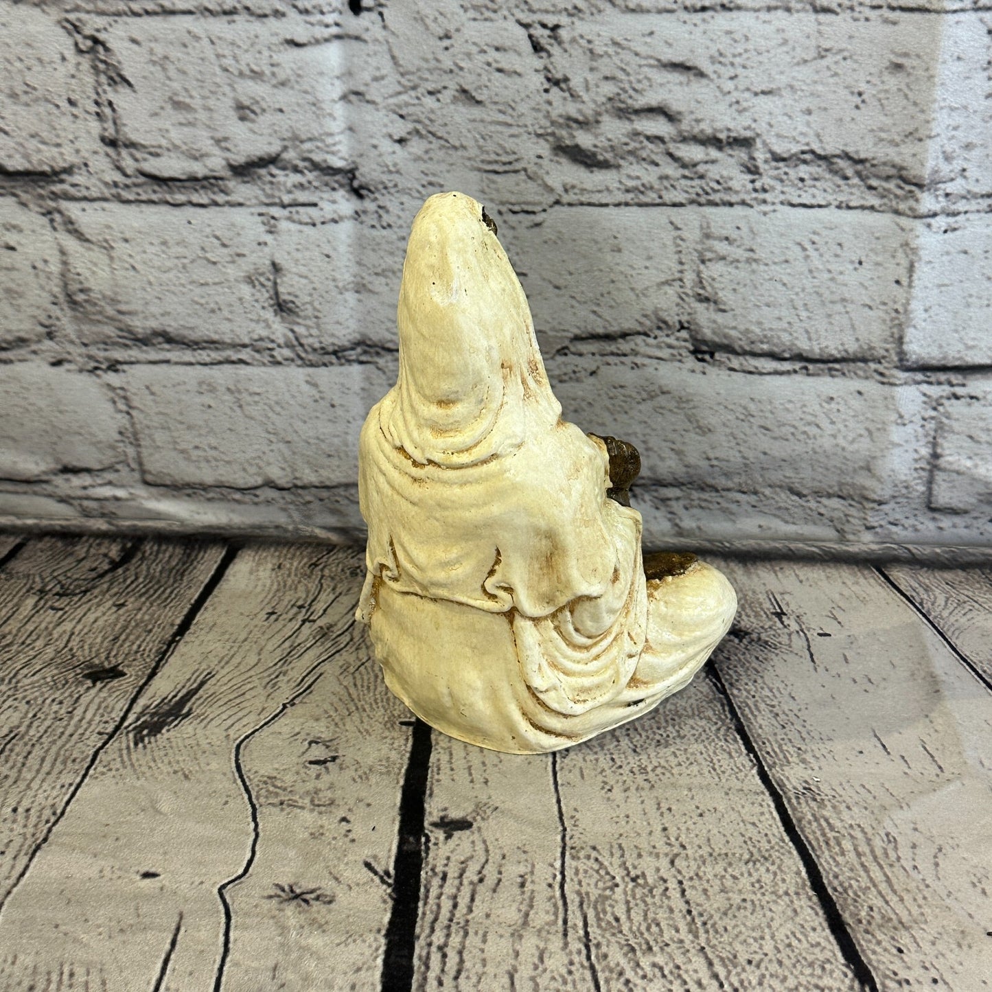 White & Bronze 18cm x 10cm Small Quan Yin Sitting Lotus Statue Resin Hindu God4