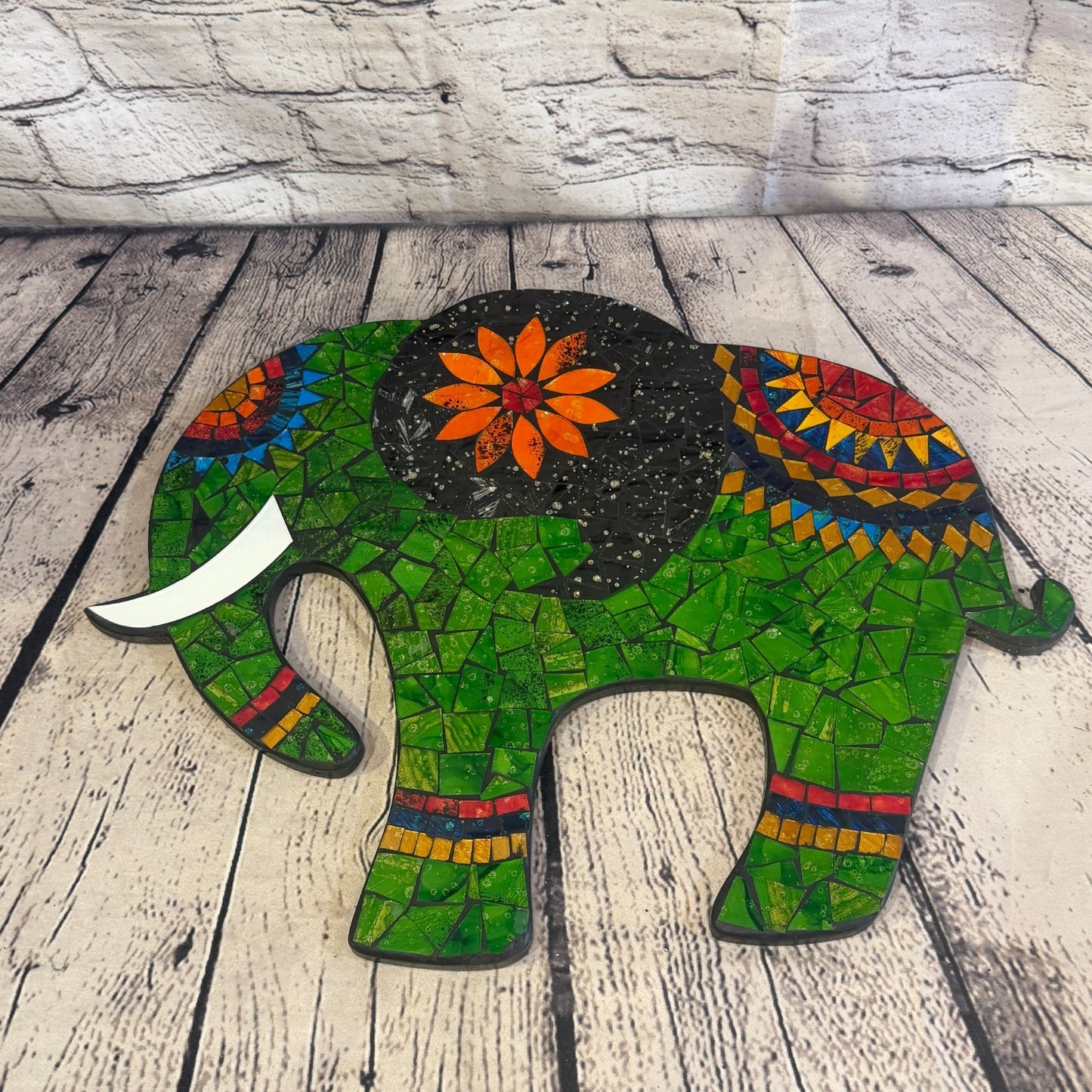 Green Elephant Mosaic Tile Wall Mirror 40cm x 40cm 16 Inches Handmade3