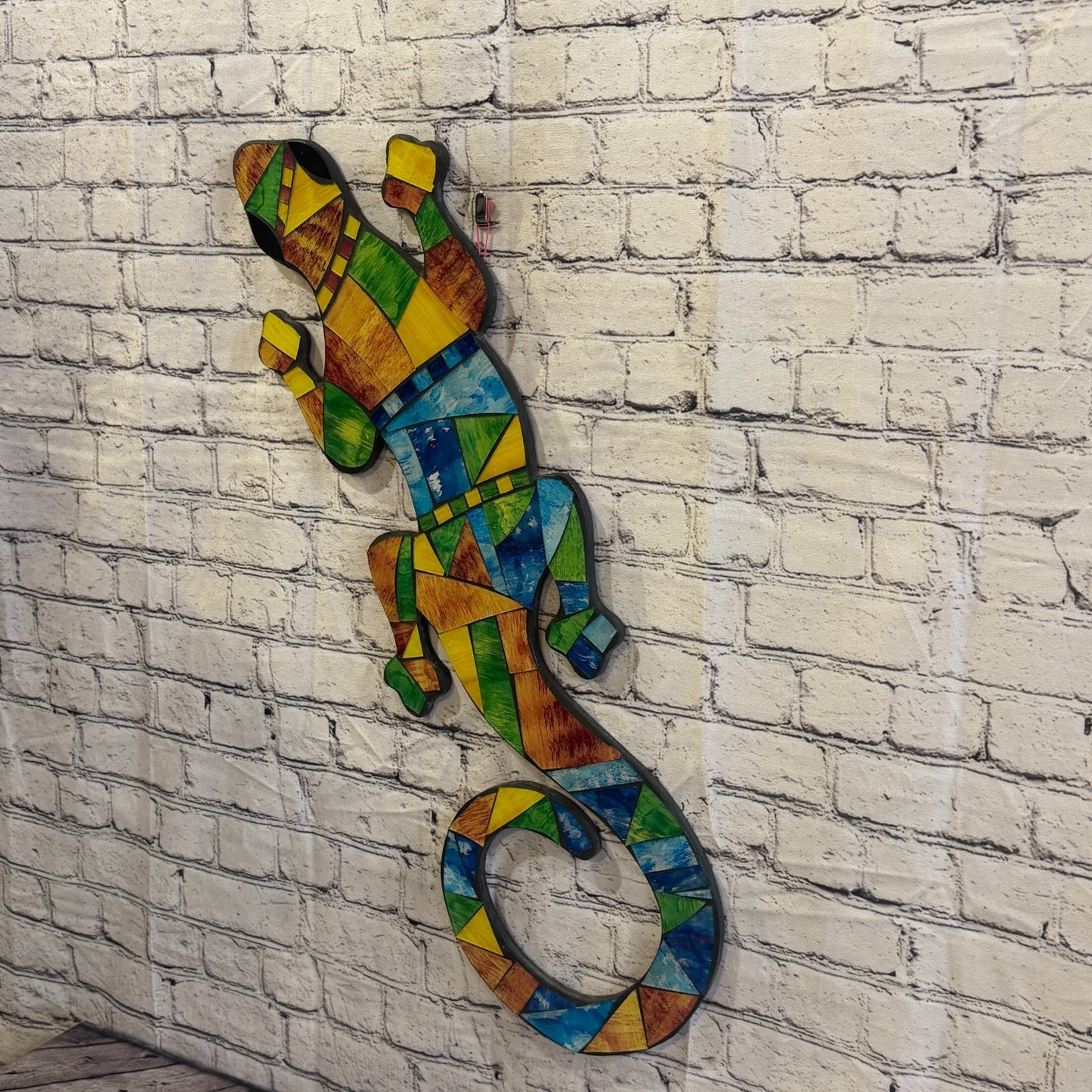 Rainbow Gecko Lizard Mosaic Tile Wall Hanging Mirror 80cm x 15cm Handmade New2