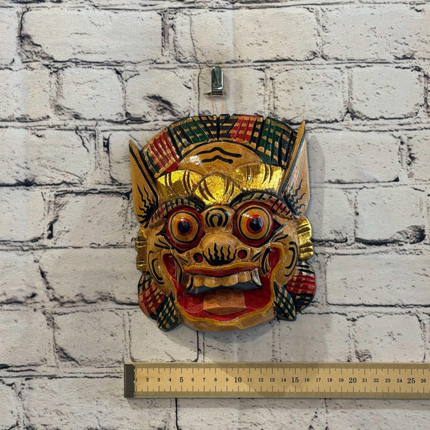 Large Wooden Natural Barong Wall Mask 20cm x 20cm Handmade And Fairtrade Hindu4