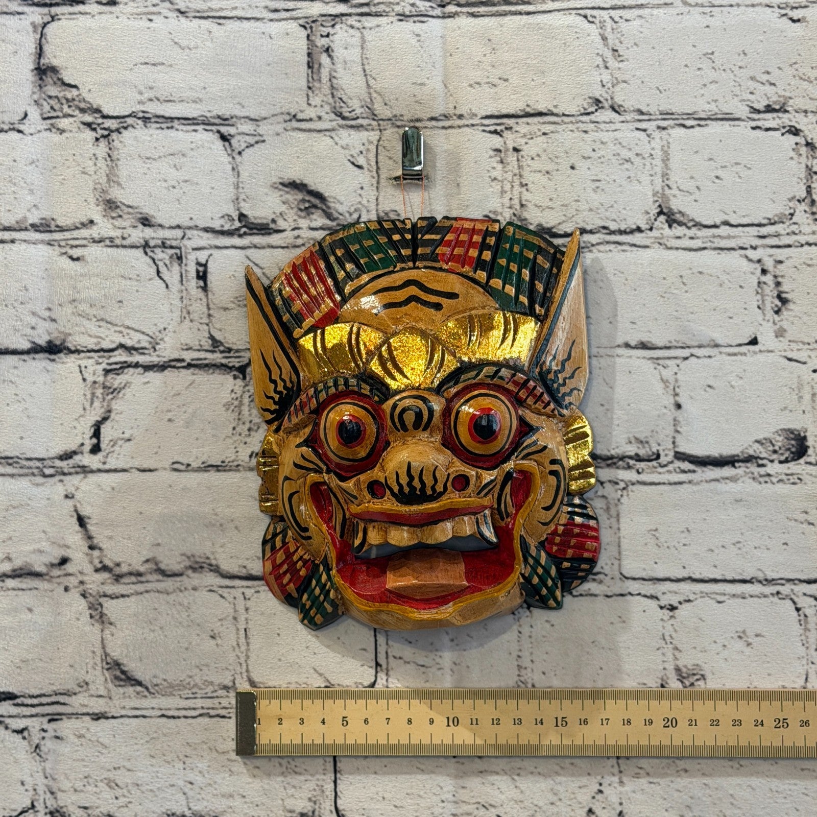 Large Wooden Natural Barong Wall Mask 20cm x 20cm Handmade And Fairtrade Hindu4
