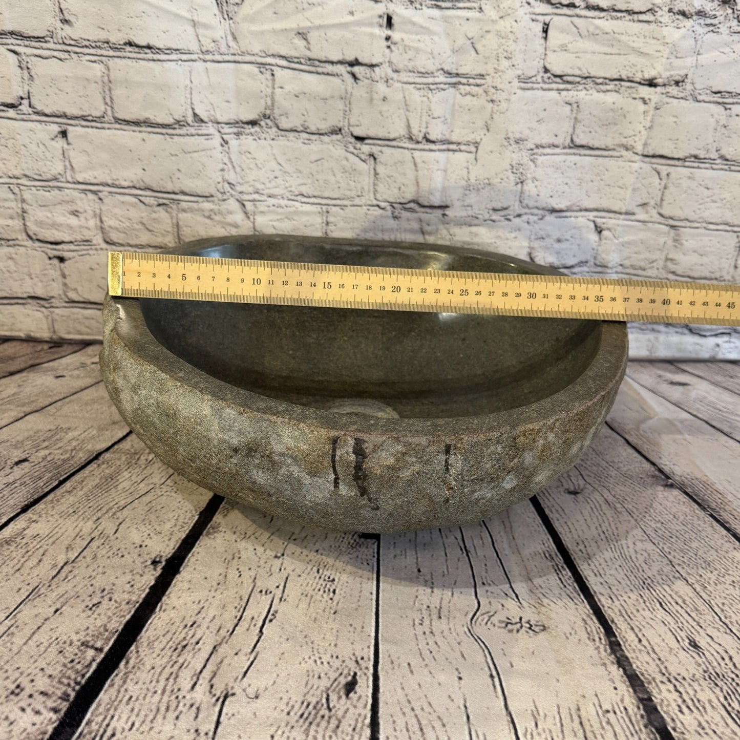 38cm x 34cm Wash Basin Bathroom Counter Top Washing River Stone Bowl Sink No 84