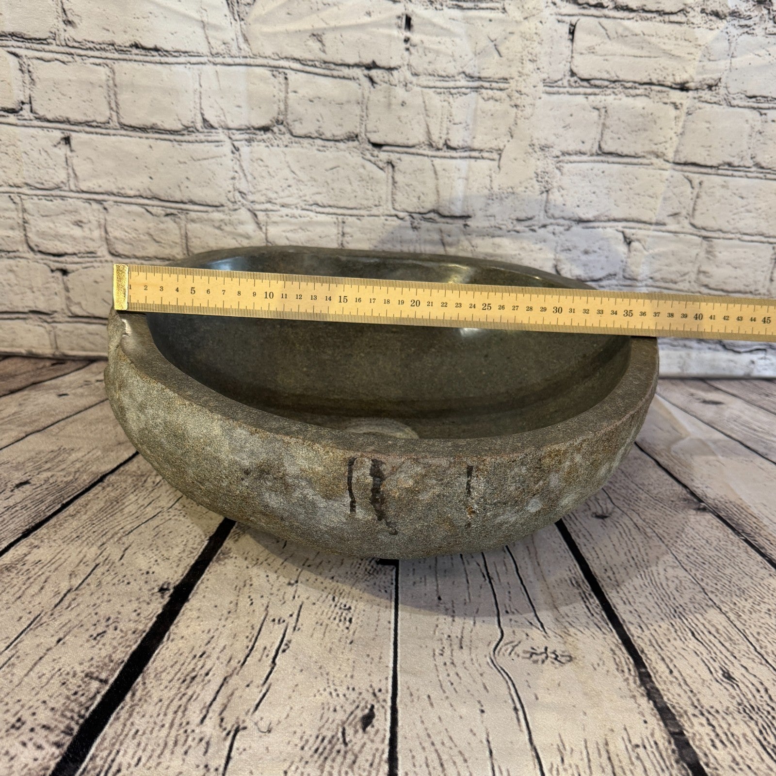 38cm x 34cm Wash Basin Bathroom Counter Top Washing River Stone Bowl Sink No 84