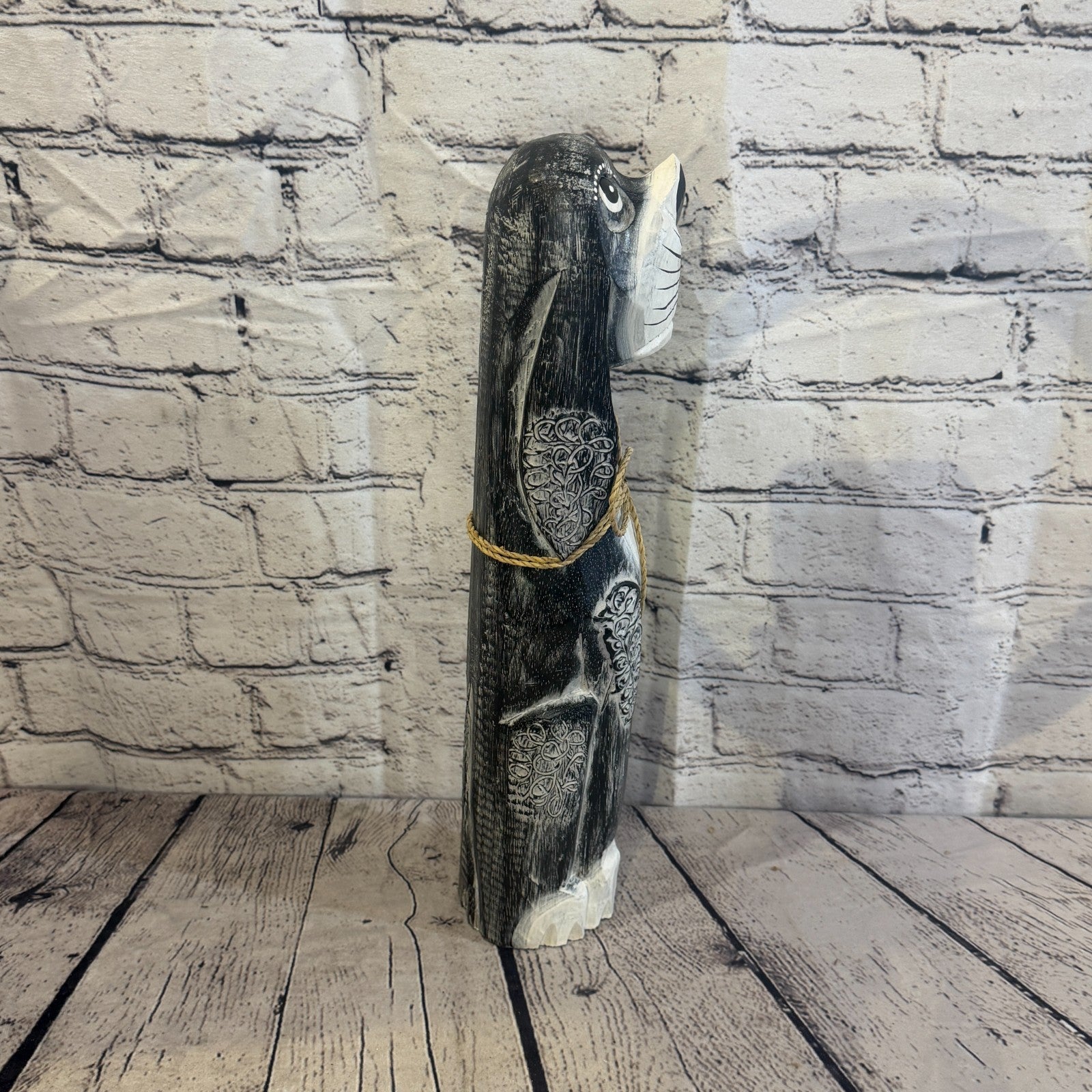 40cm Grey Wooden Shabby Dog Statue Ornament Fair Trade Handcarved3