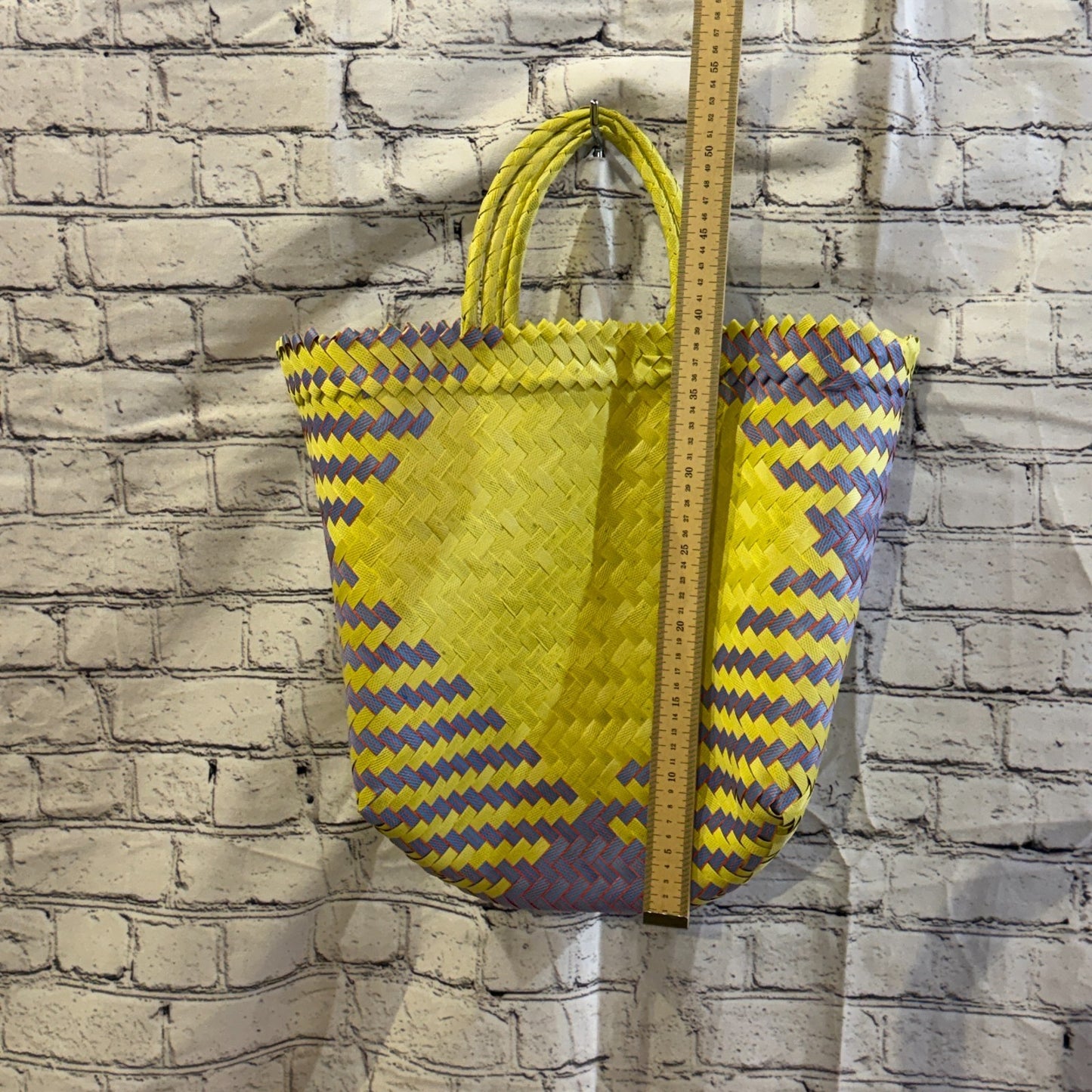 Yellow Purple 40cm Handwoven Tote Bag Recycled Plastic Eco-Friendly Market Beach4