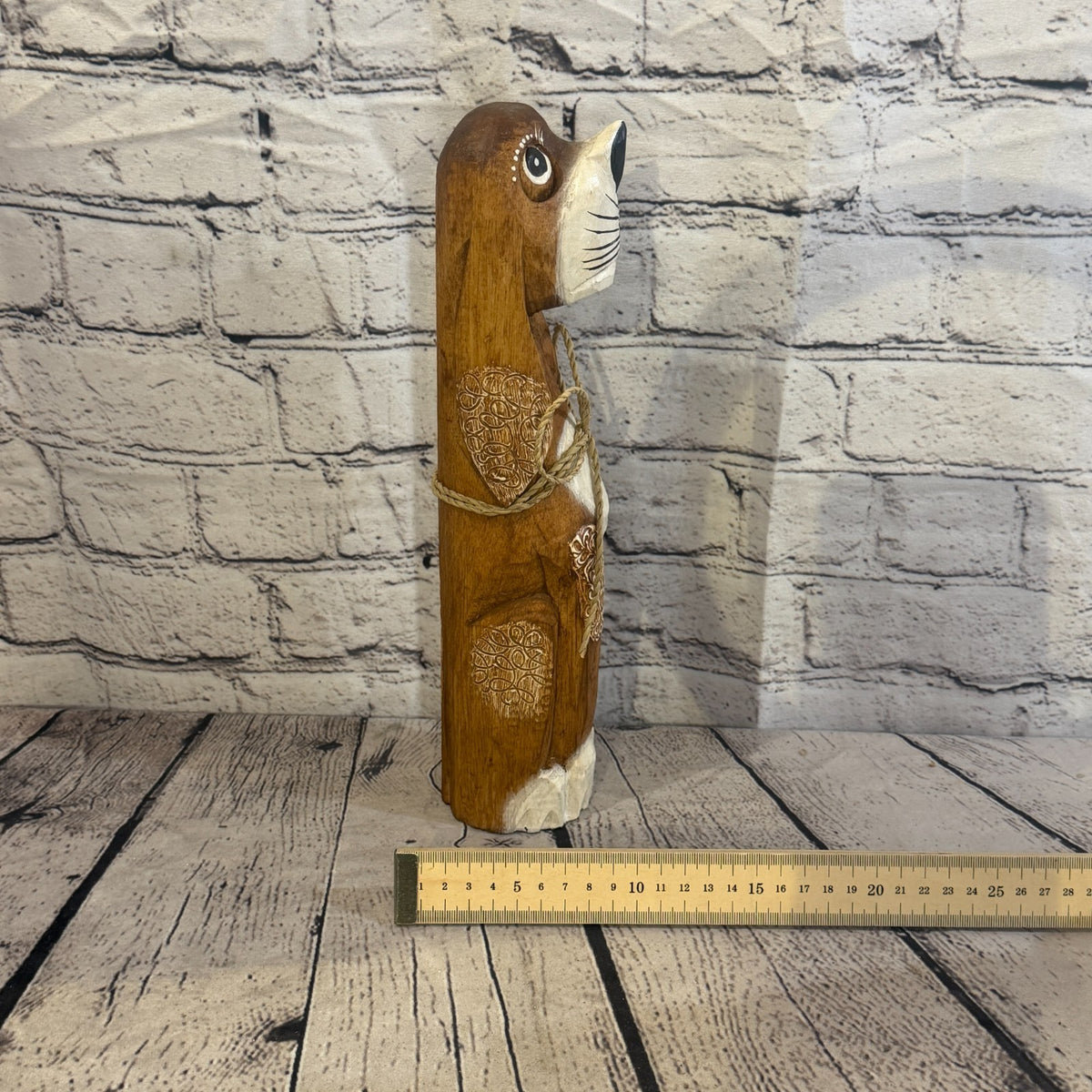 30cm Dark Brown Wooden Shabby Dog Statue Ornament Fair Trade Handcarved7