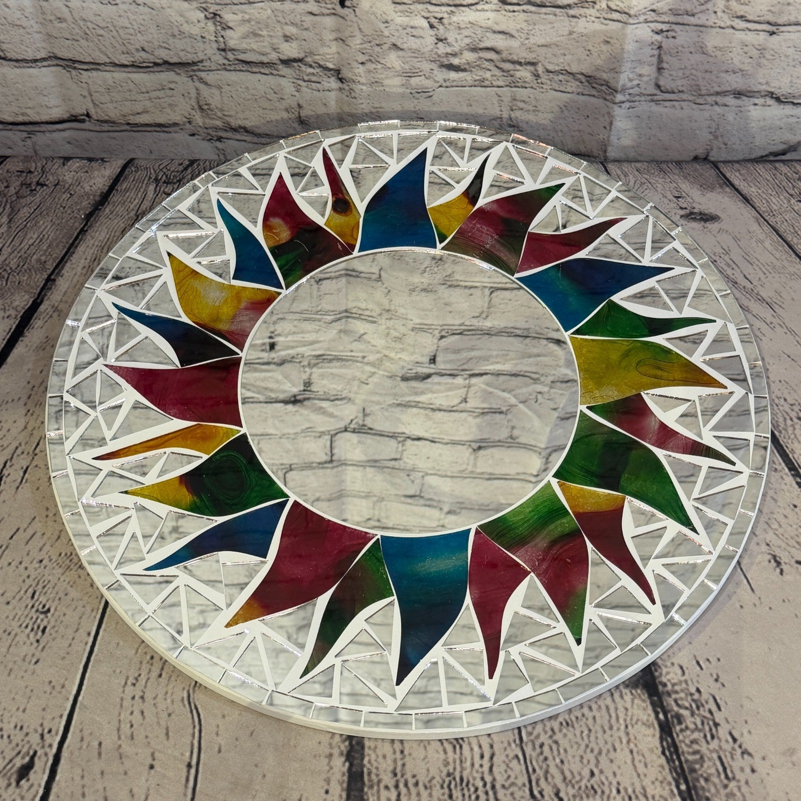 Rainbow White Sun Flame Mosaic Tile Wall Mirror 40cm x 40cm 16 Inches Handmade2