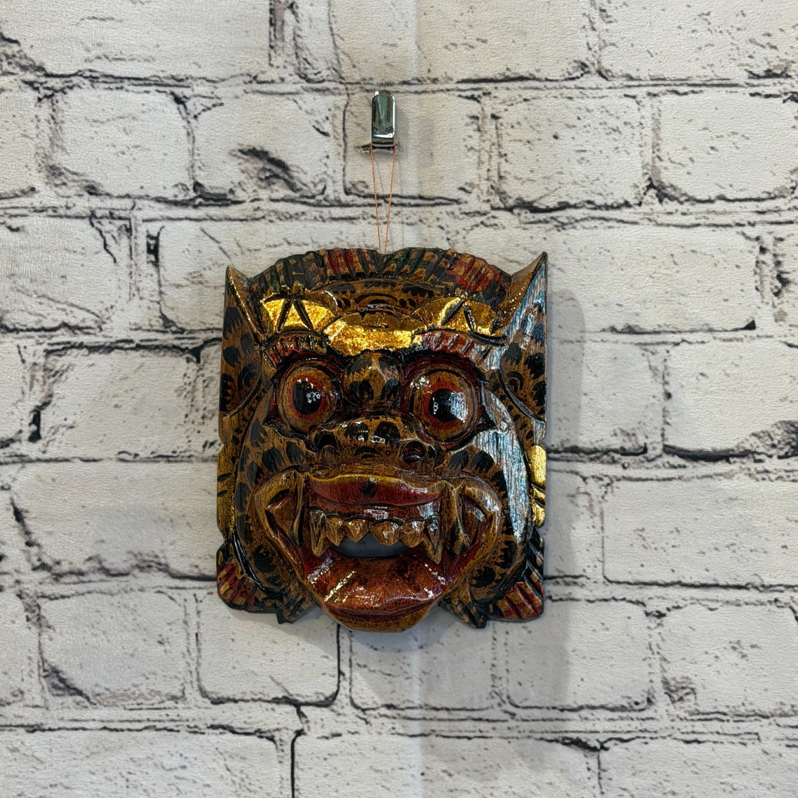 Medium Wooden Natural Barong Wall Mask 15cm x 15cm Handmade And Fairtrade Hindu2
