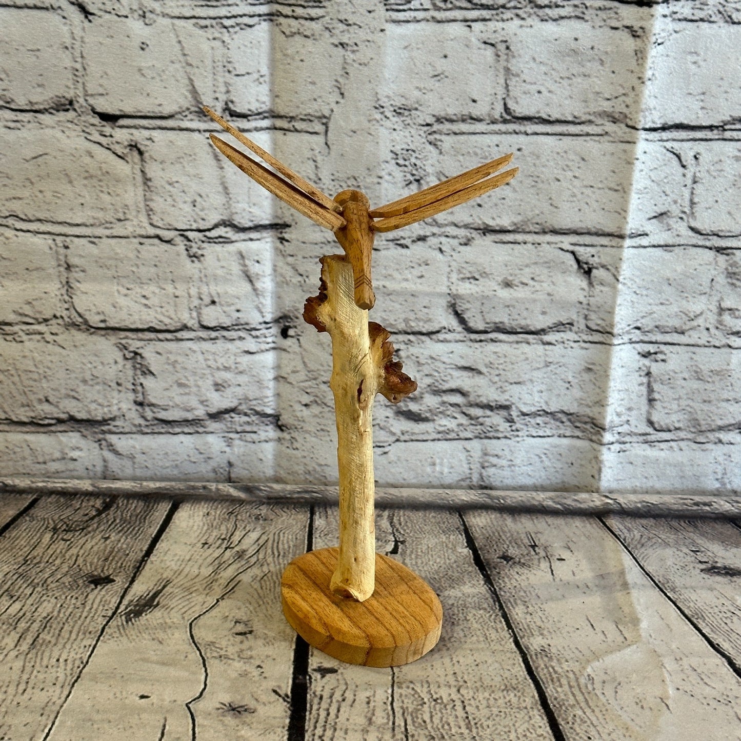 25cm Dragonfly Mushroom Parasite Wood Ornament Natural Carving Wooden Standing5