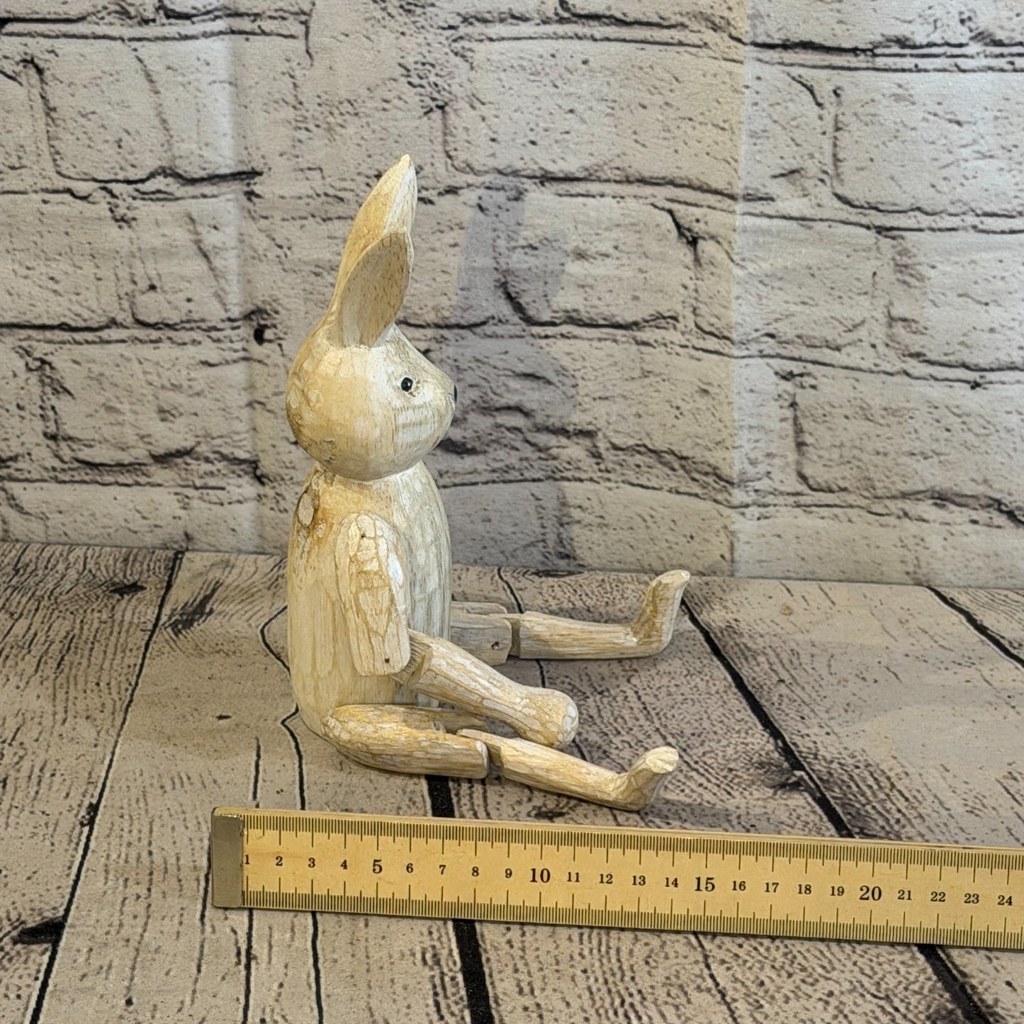 20cm Brown Bunny Rabbit Sitting Animal, Wooden Shelf Ornament Handmade Fairtrade7
