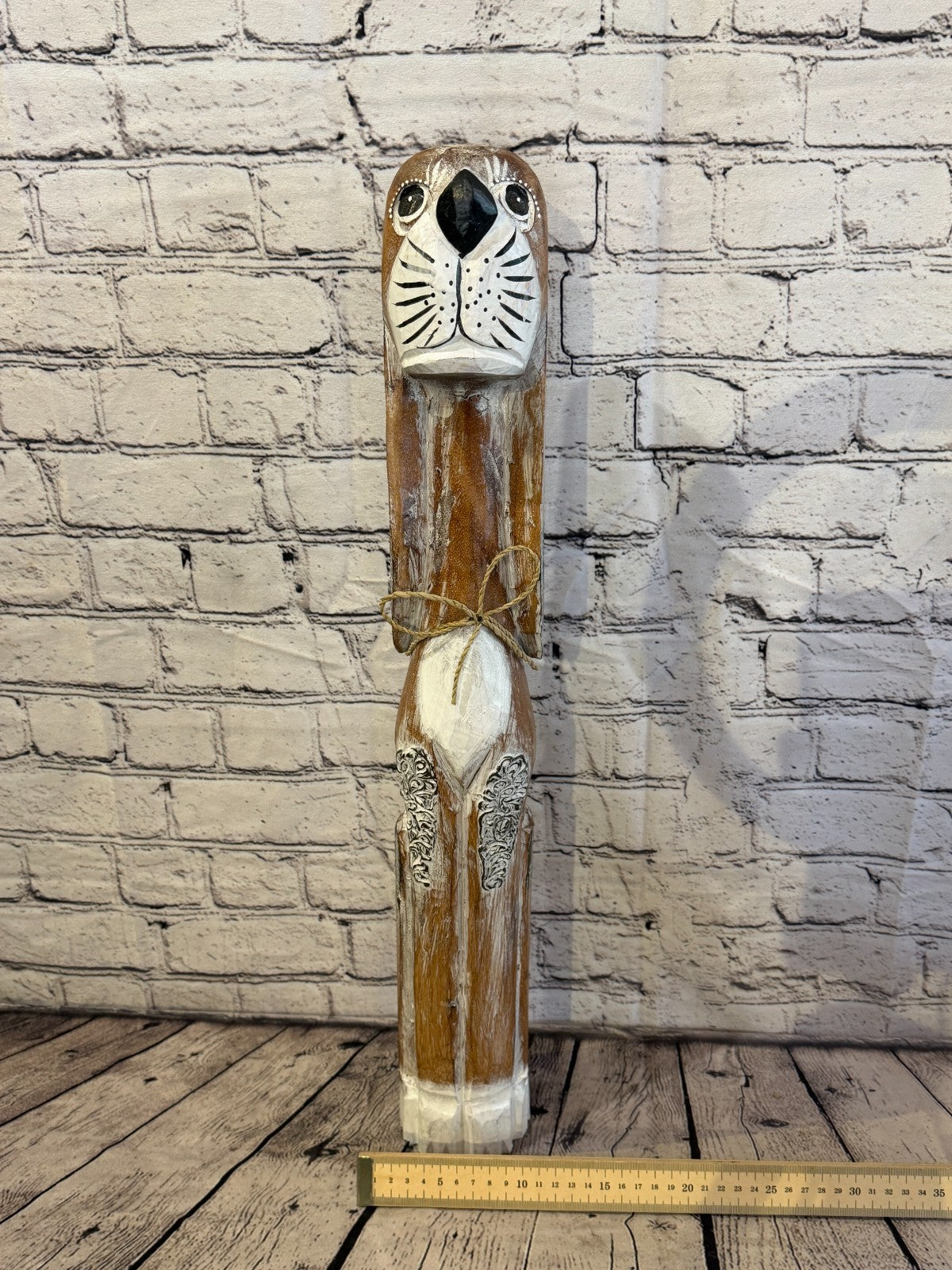 60cm Light Brown Wooden Shabby Dog Statue Ornament Fair Trade Handcarved6