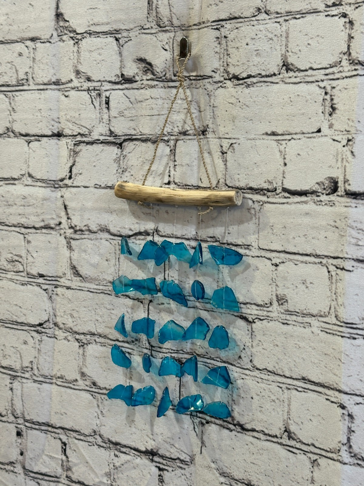 25cm x 15cm Light Blue Wind Recycled Glass Driftwood Handmade Garden Home Mobile1