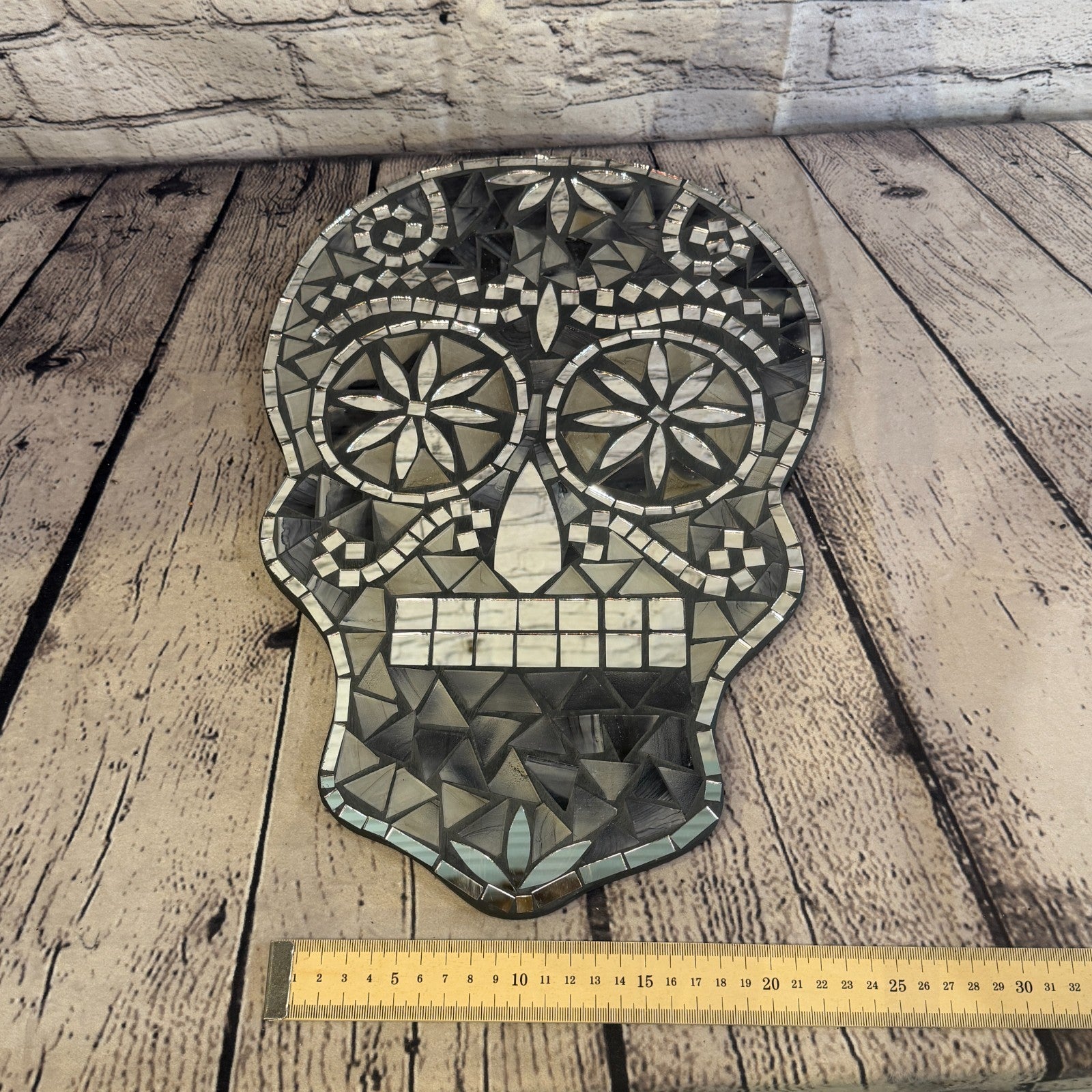 Black Grey Skull Mosaic Tile Wall Mirror 40cm x 28cm 16 Inches Handmade New4