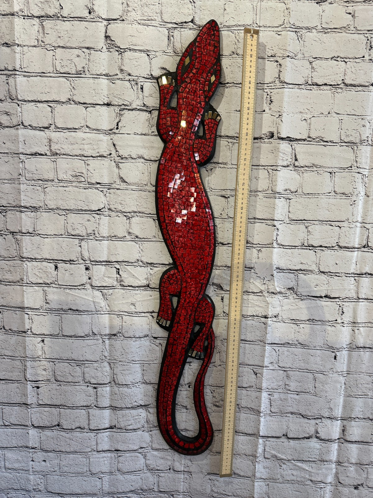 80cm Gecko Red Mosaic Wall Hanging Wooden Ornaments Wood Carving3