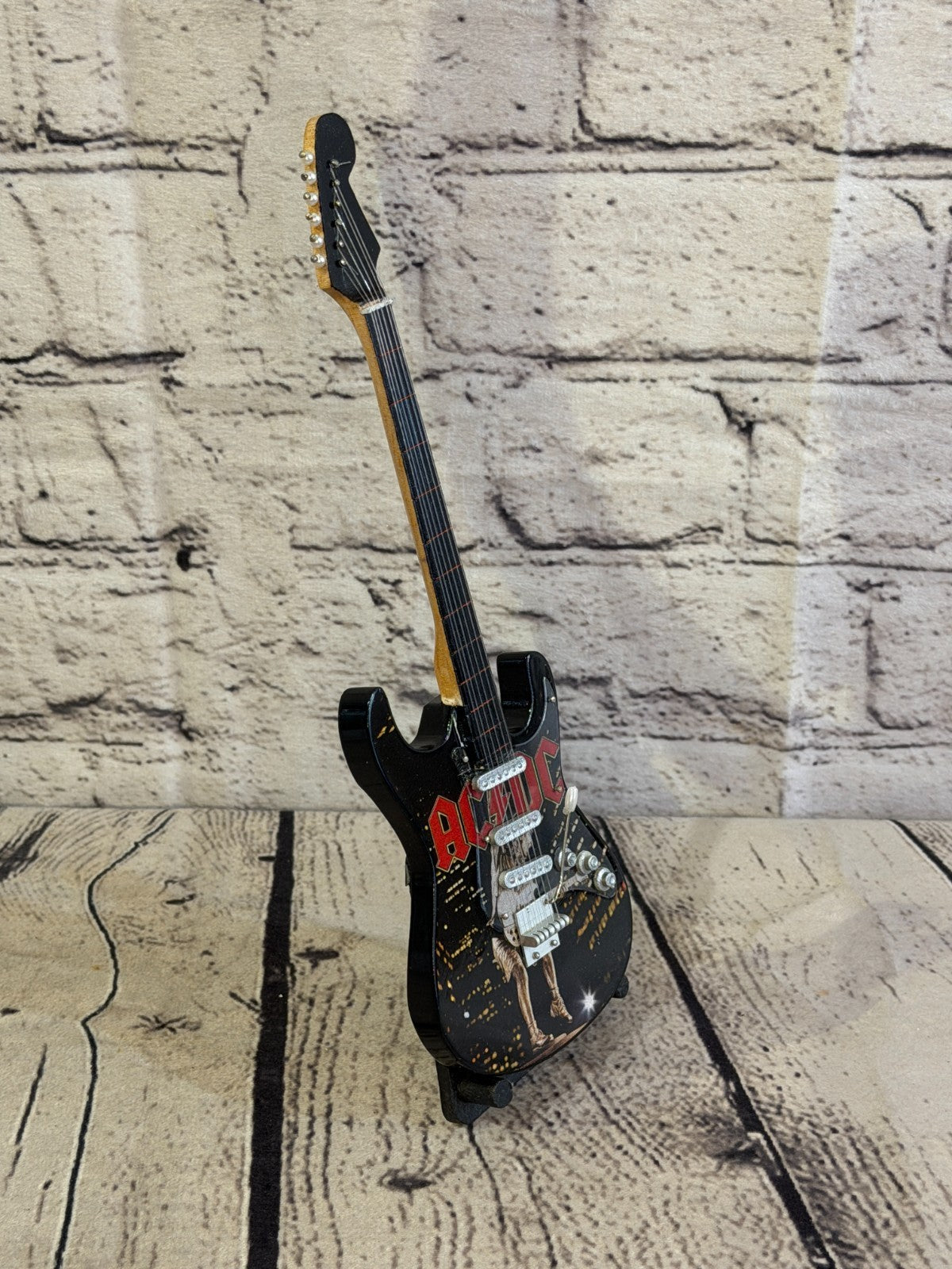 Miniature 25cm Guitar AC DC Black Band Guitar on Stand Band Gift Display2