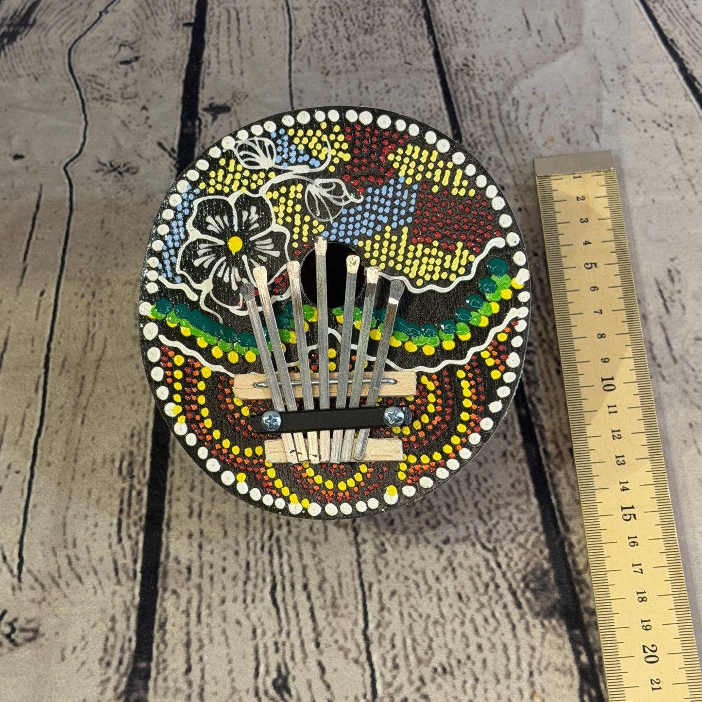 7 Key Karimba Kalimba Thumb Piano Painted Dotwork Coconut Handmade Fairtrade2