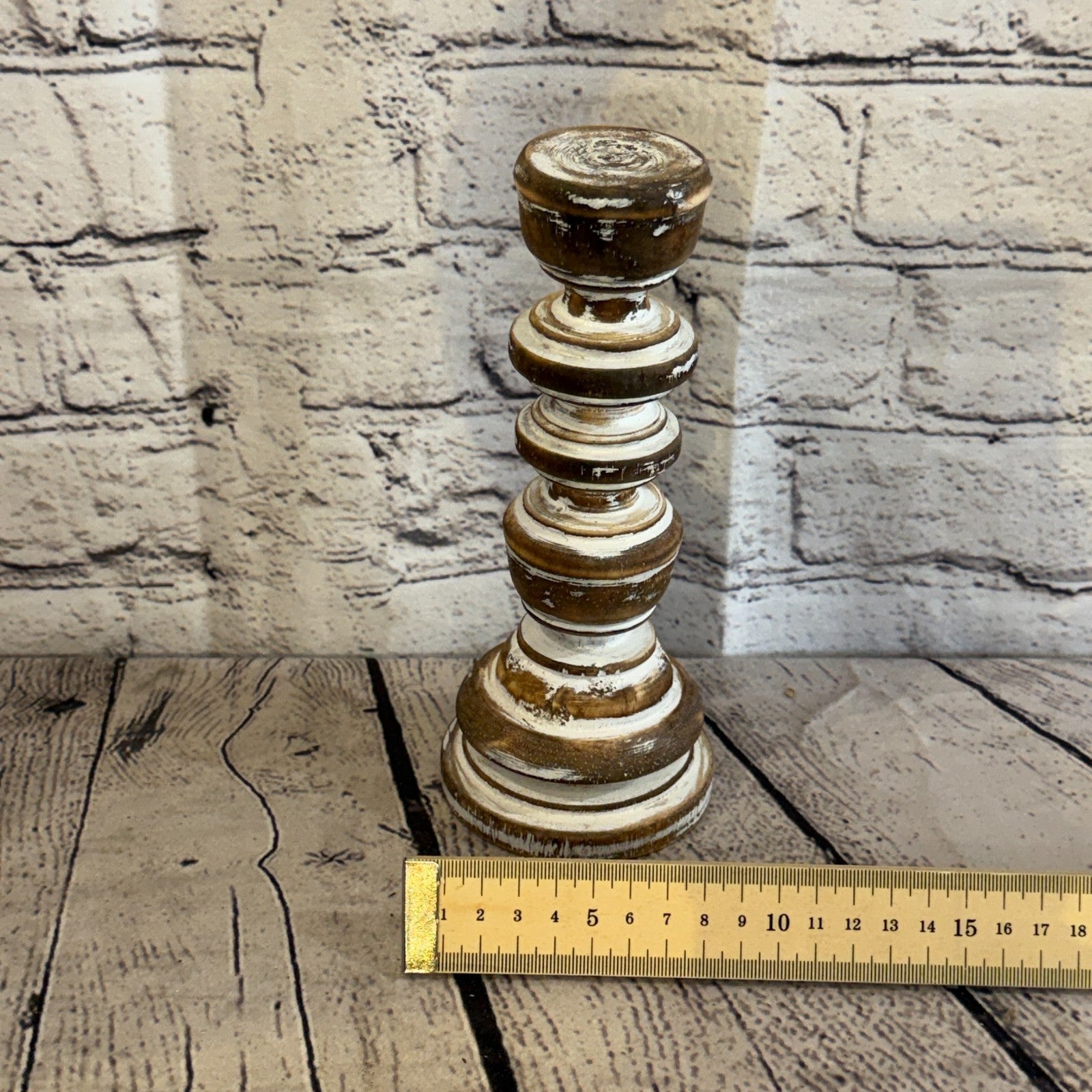 20cm x 10cm Brown Regal Wooden Vintage Style Candle Stand Shabby Pillar Holders4