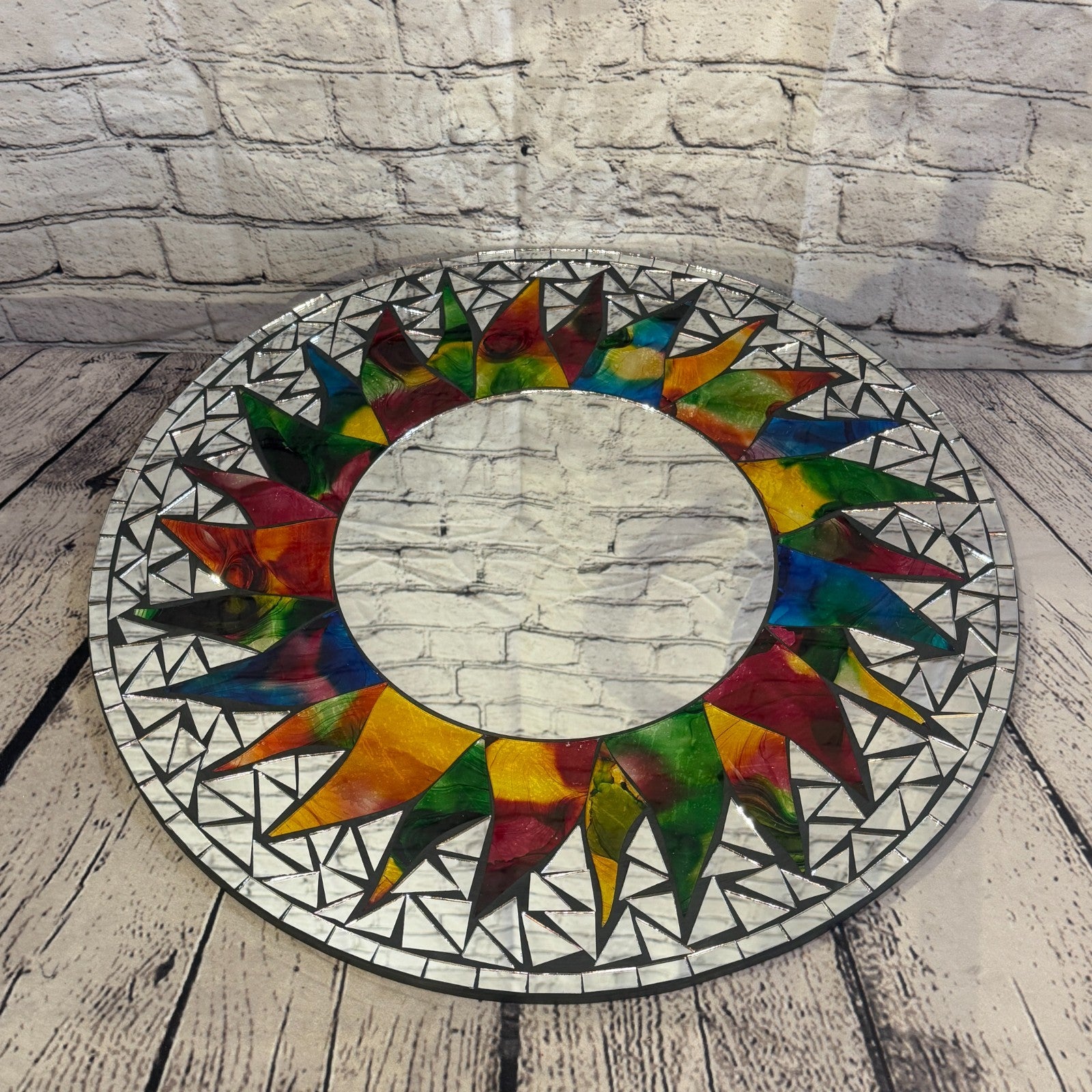Rainbow Black Sun Flame Mosaic Tile Wall Mirror 50cm x 50cm 20 Inches Handmade3