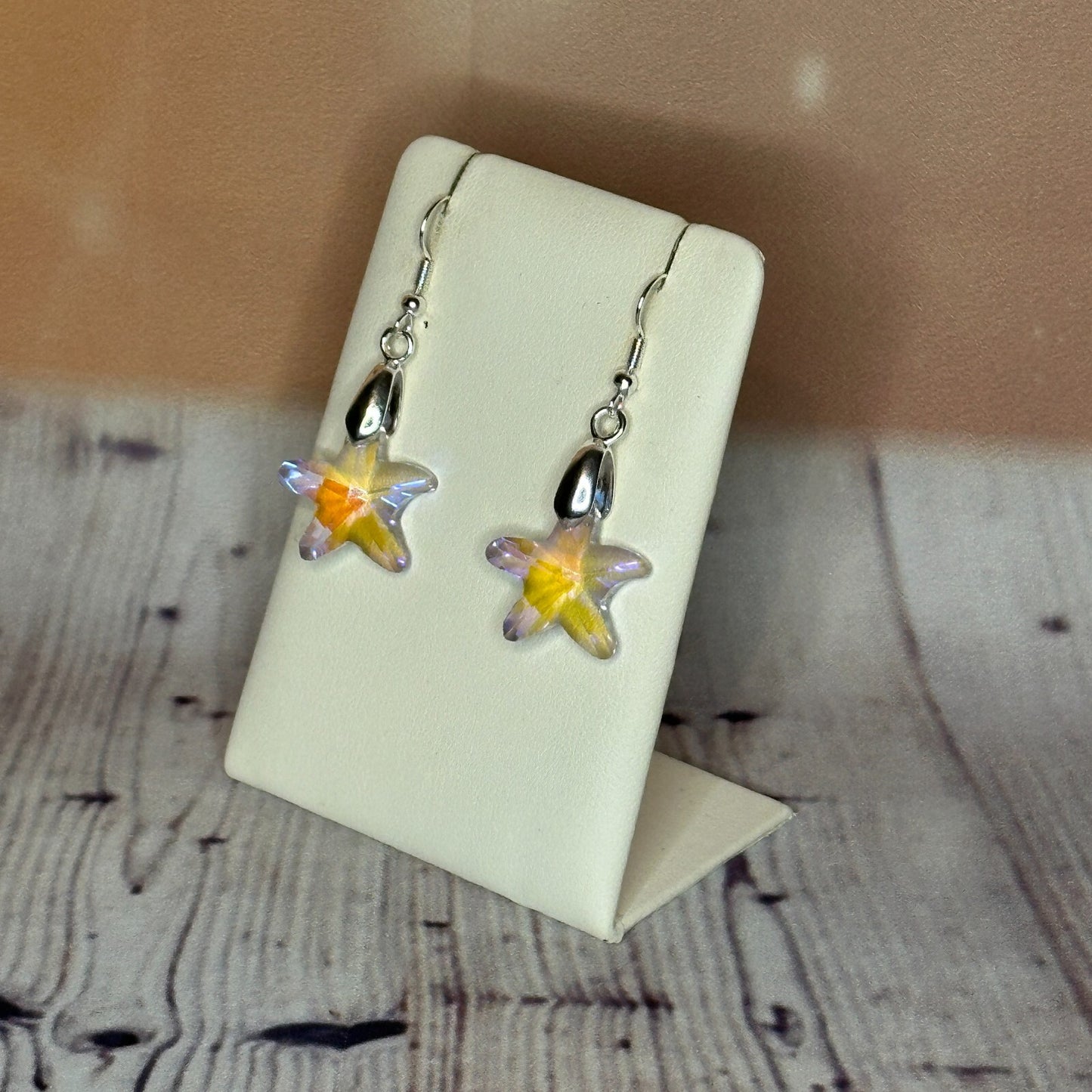 Clear Yellow Crystal Star Shaped Dangle Drop Earrings Handmade UK Jewellery1