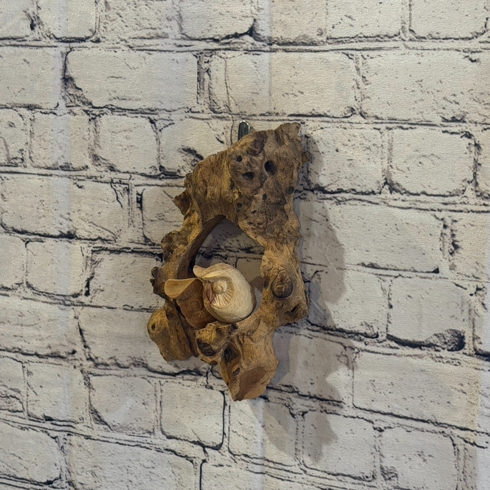 20cm Owl Wall Art Mushroom Parasite Wood Ornament Natural Carving Wooden2