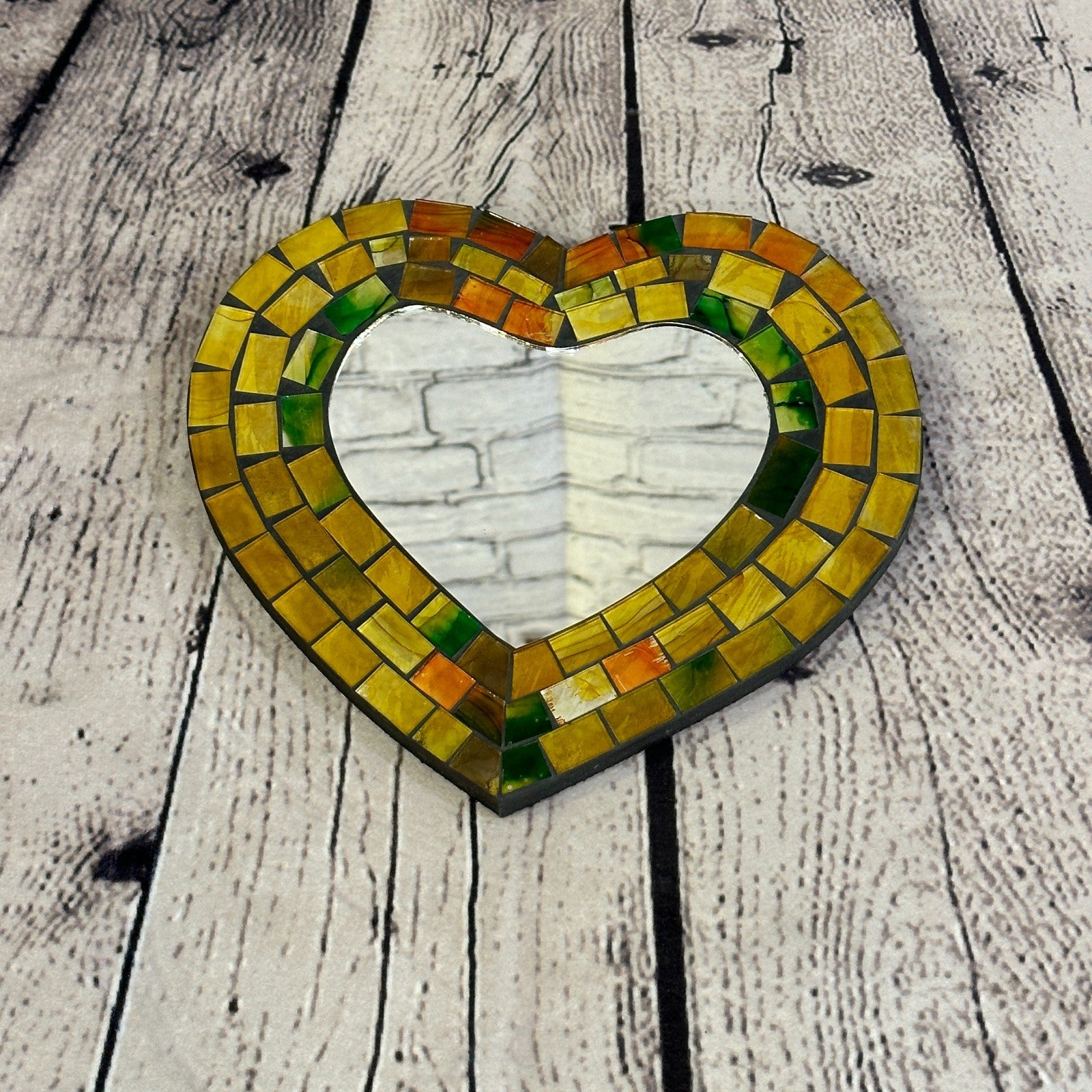 Yellow Heart Shape Mosaic Tile Wall Mirror 20cm x 15cm 8 Inches Handmade New5