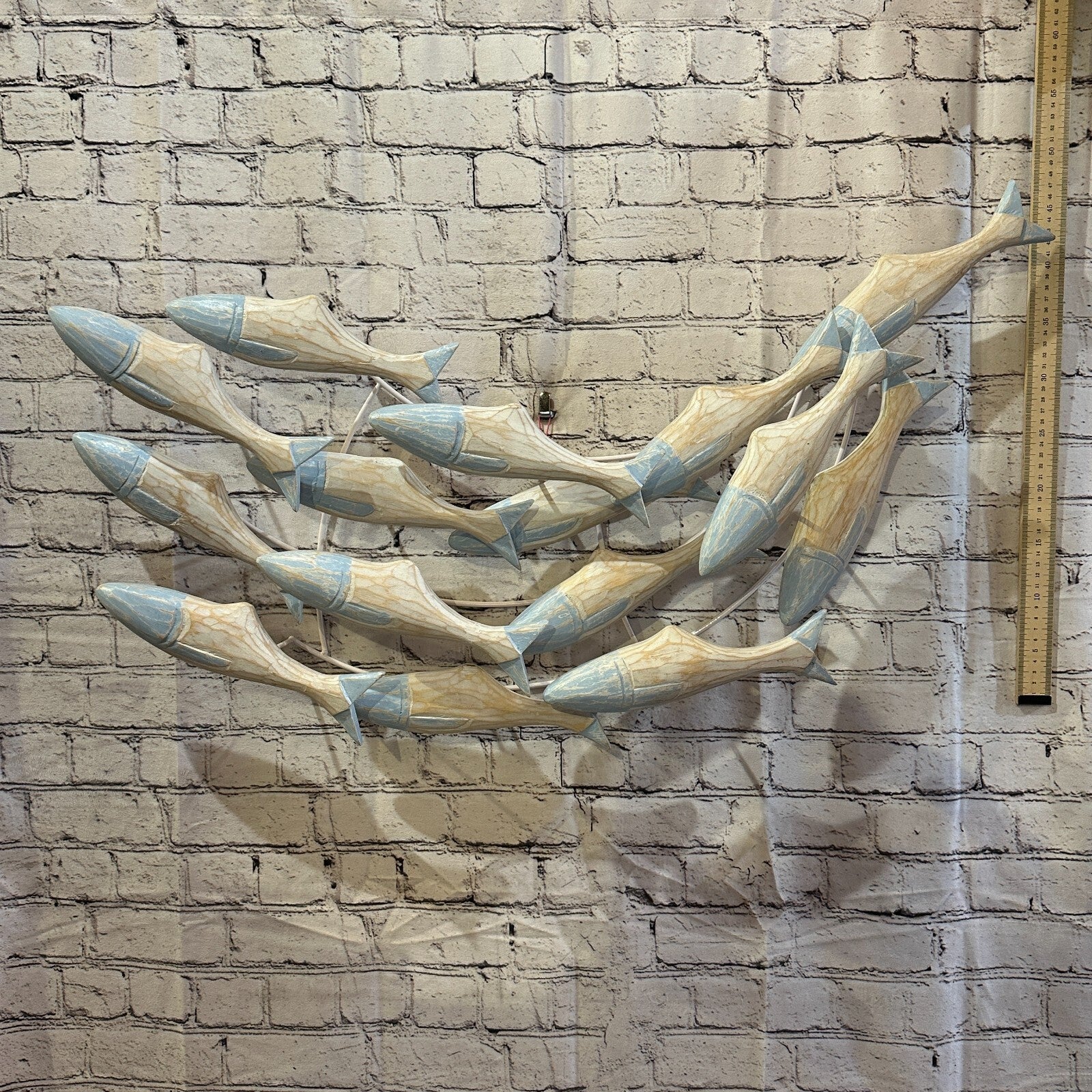 80cm Blue Brown Shoal Of Fish On Wood   Fish Decoration Fish Shoal Sprats Fish4