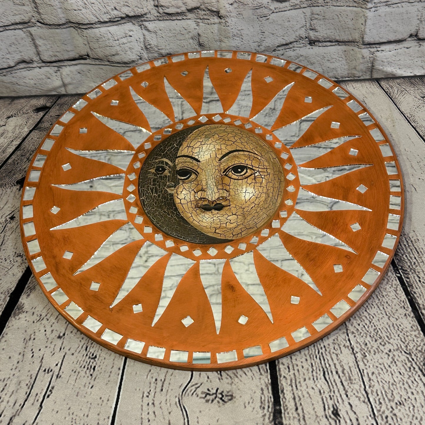 Sun Moon Face Mosaic Tile Wall Mirror 40cm x 40cm 16 Inches Handmade Fairtrade2
