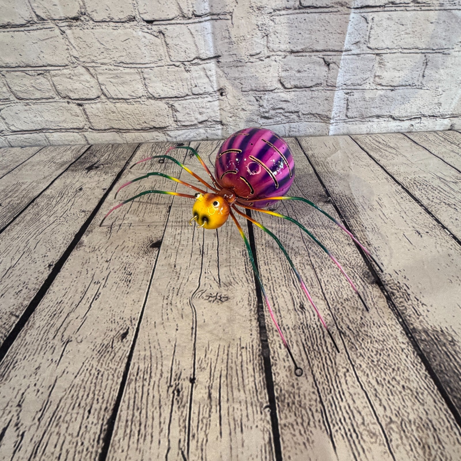 35cm x 20cm Small Colourful Purple Spider Metal Tin Standing Ornament Statue0