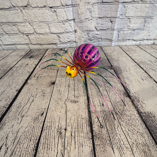 35cm x 20cm Small Colourful Purple Spider Metal Tin Standing Ornament Statue0