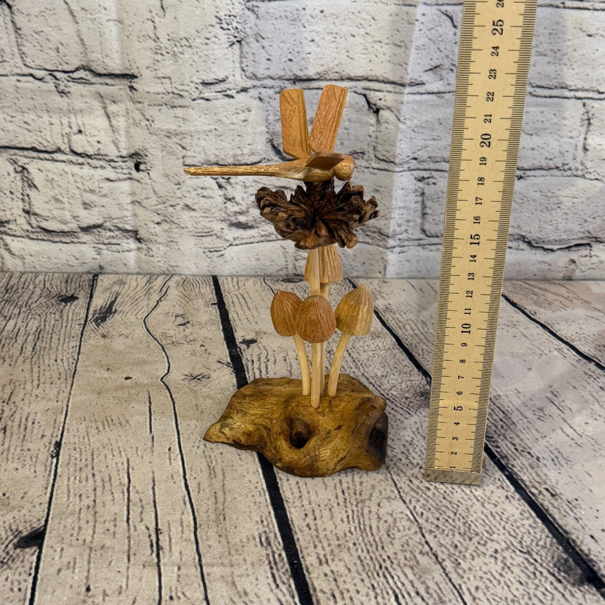 Dragonfly Mushroom Stand Parasite Wood Ornament Natural Carving Wooden Standing5