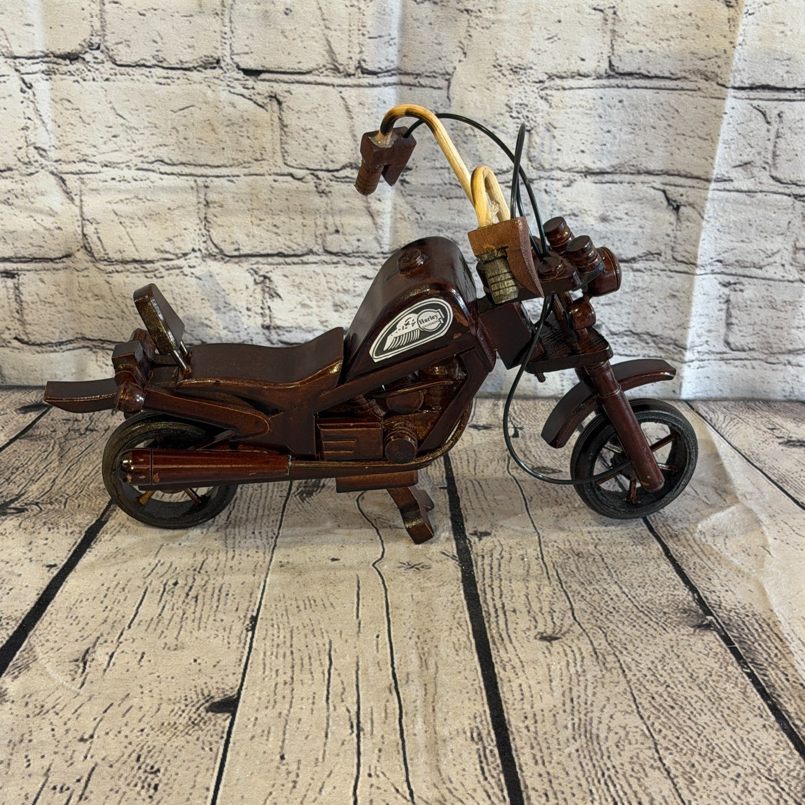 35cm Large Dark Wood Motorbike Motorcycle Model Wooden Ornament Decorative Bike3