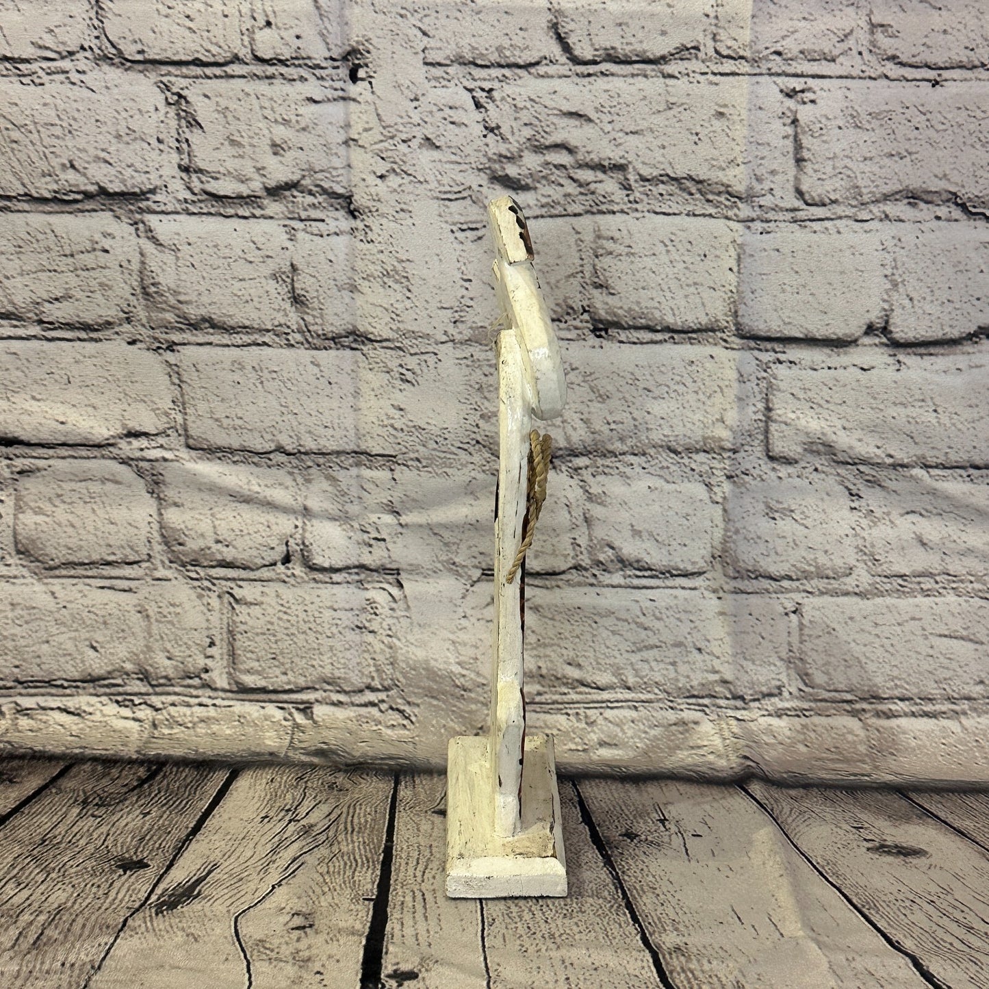 White Wooden Rabbit Hare Shabby Pattern 30cm x 10cm Handmade and Fairtrade3